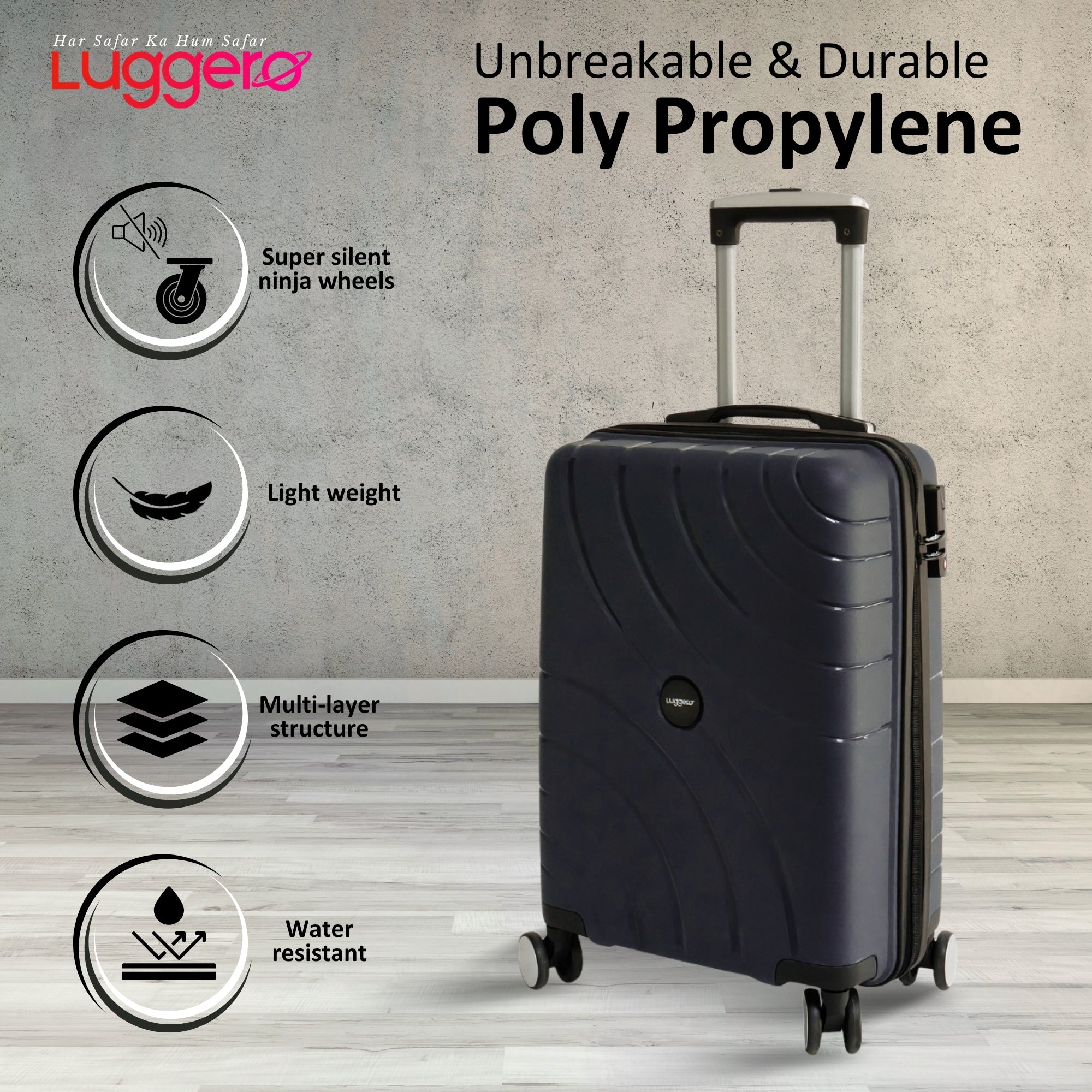 DILLI EXPRESS BLACK Light Weight & Durable Polypropylene Material Shell