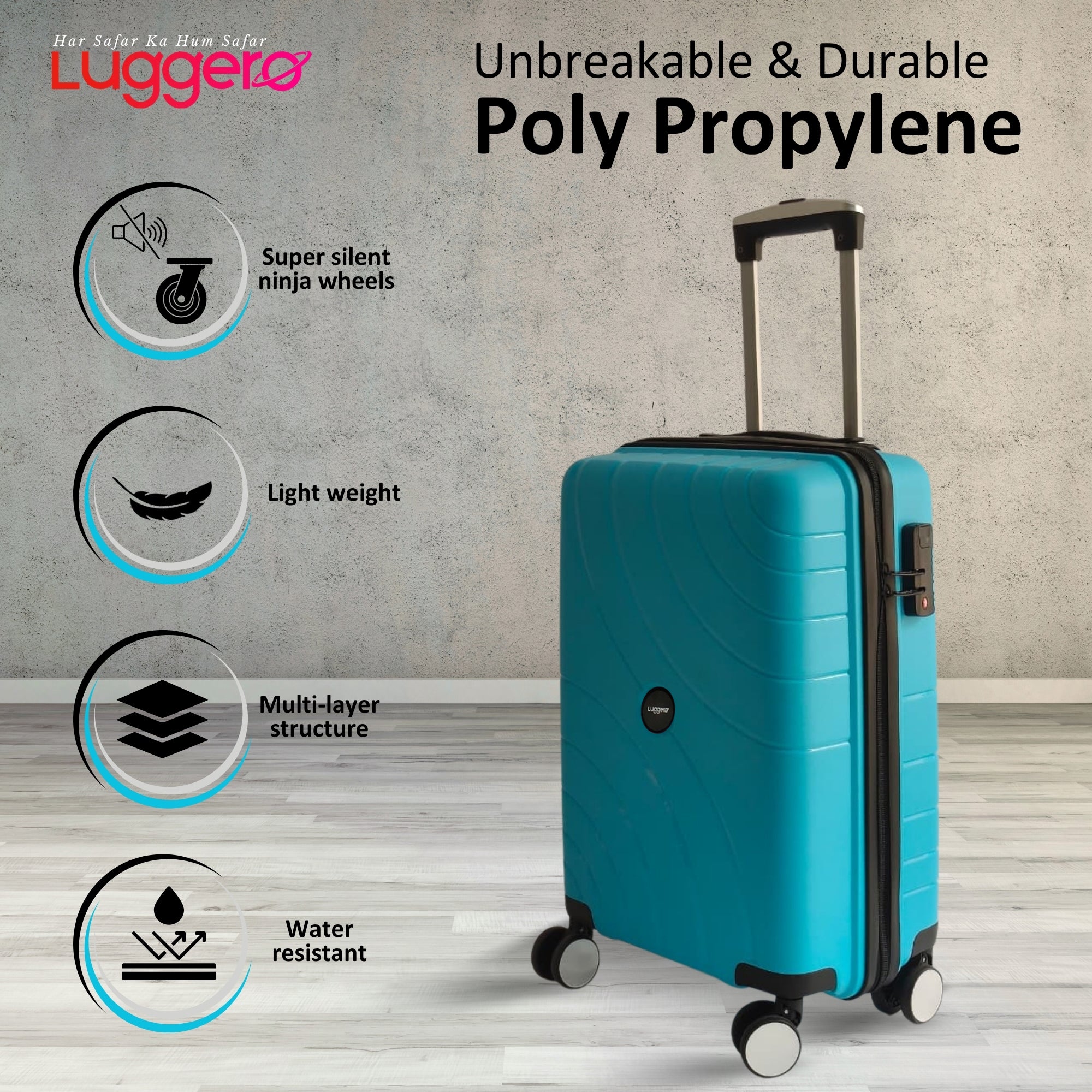 DILLI EXPRESS SKY BLUE Light Weight & Durable Polypropylene Material Shell