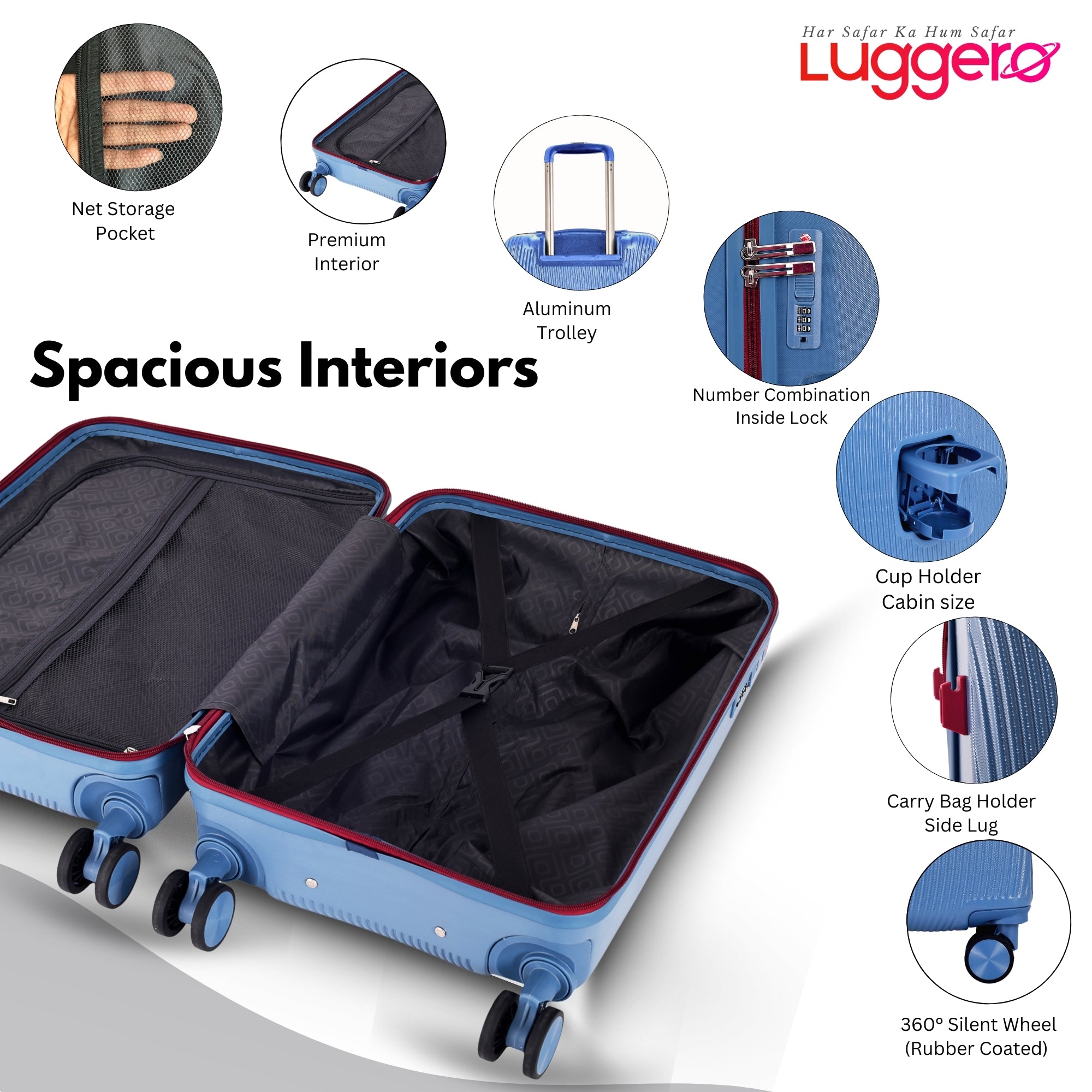 ASPEN BLUE Light Weight & Durable Polycarbonate Hard Luggage