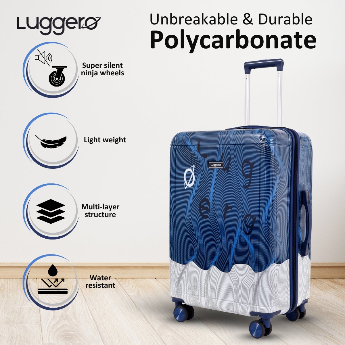 FUZZY BLUE Light Weight & Durable Polycarbonate Hard Luggage