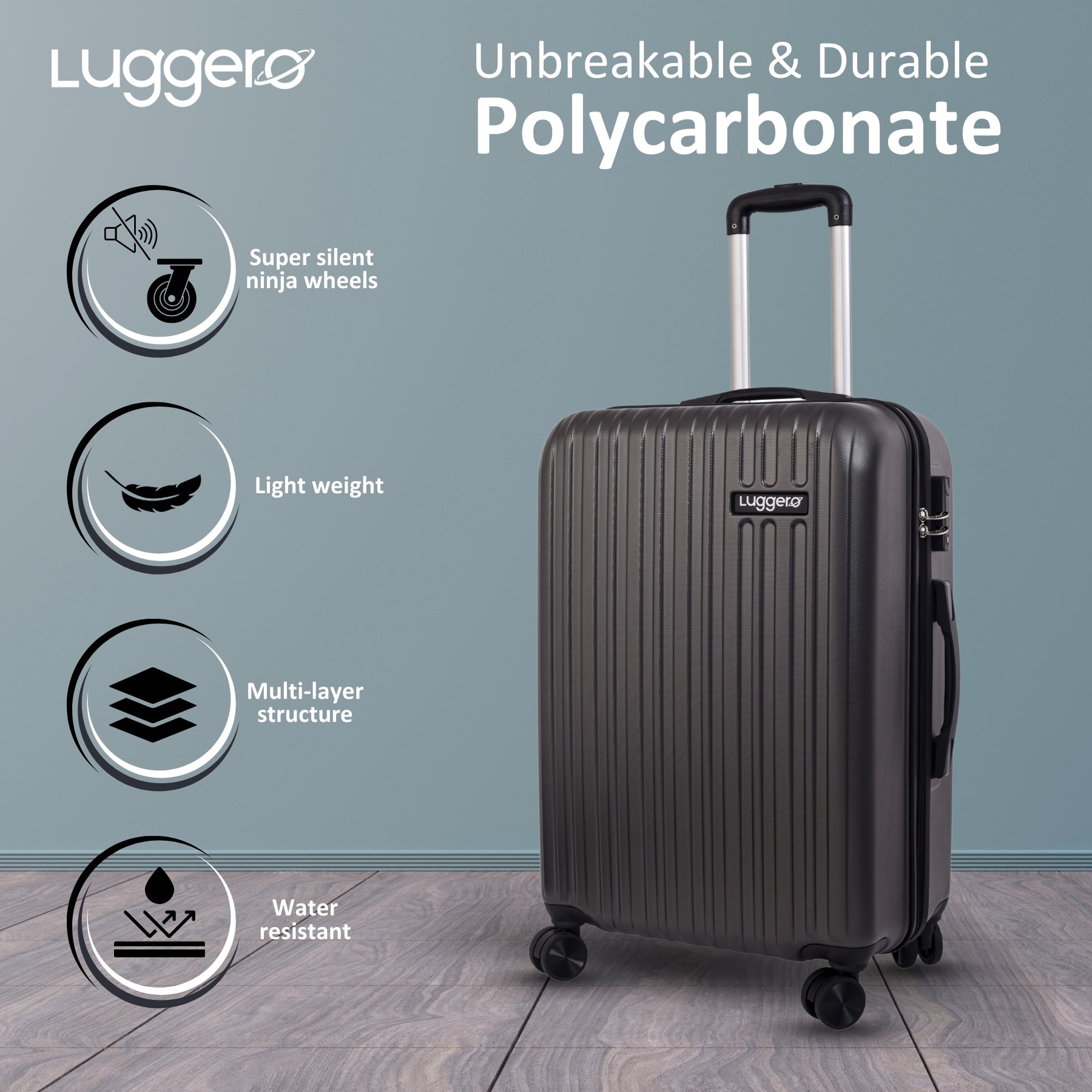 CLASSIC DARK GREY Light Weight & Durable Polycarbonate Hard Luggage