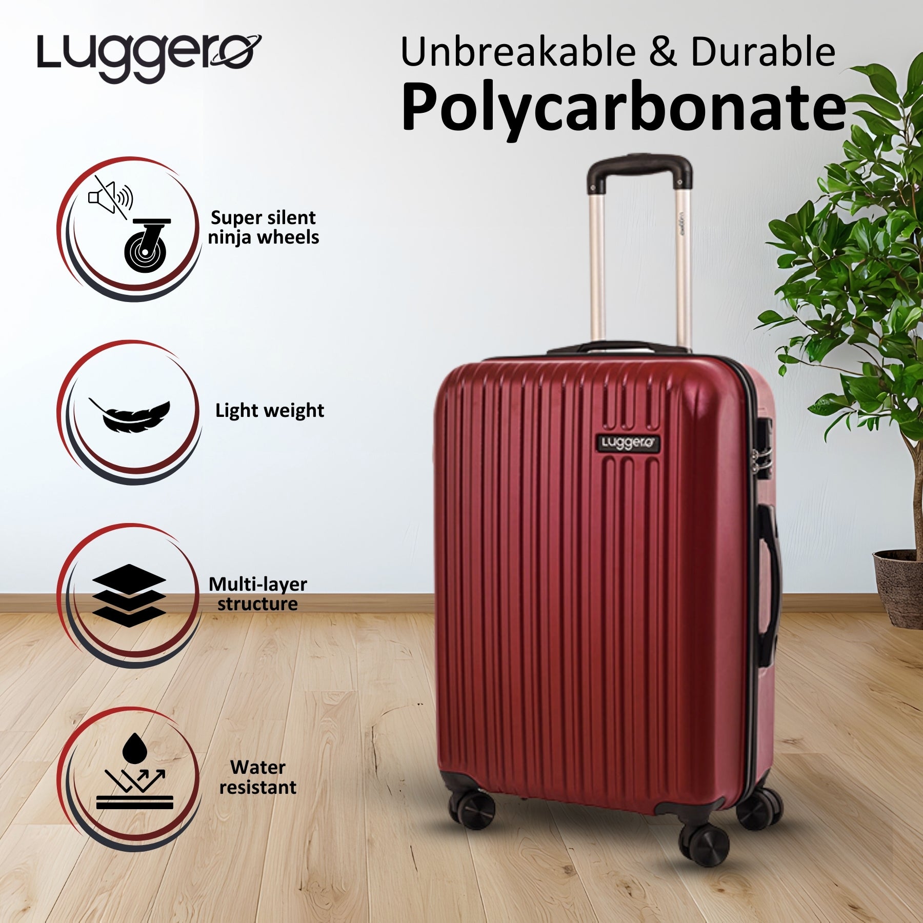 CLASSIC DARK RED Light Weight & Durable Polycarbonate Hard Luggage