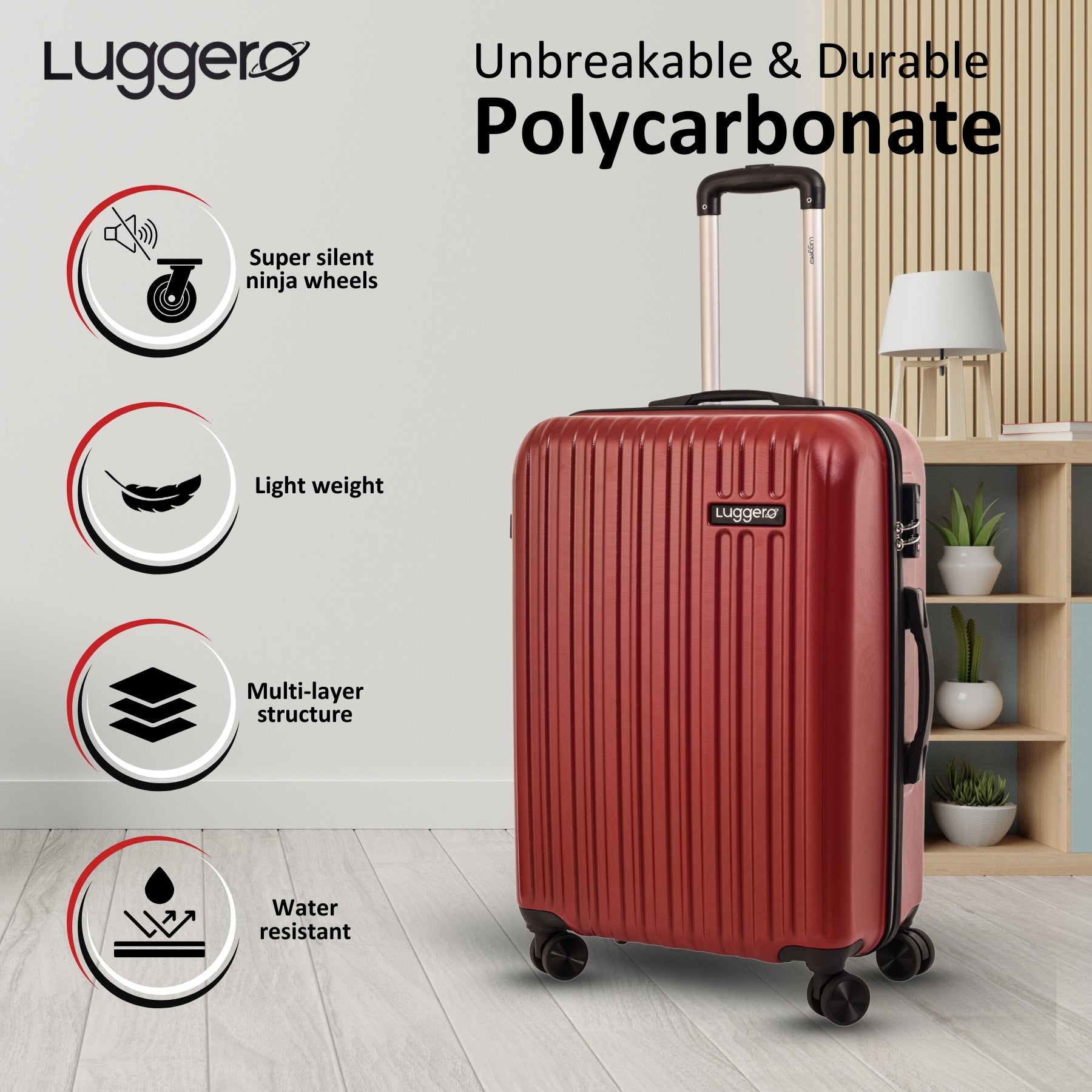 CLASSIC CHILLI RED Light Weight & Durable Polycarbonate Hard Luggage