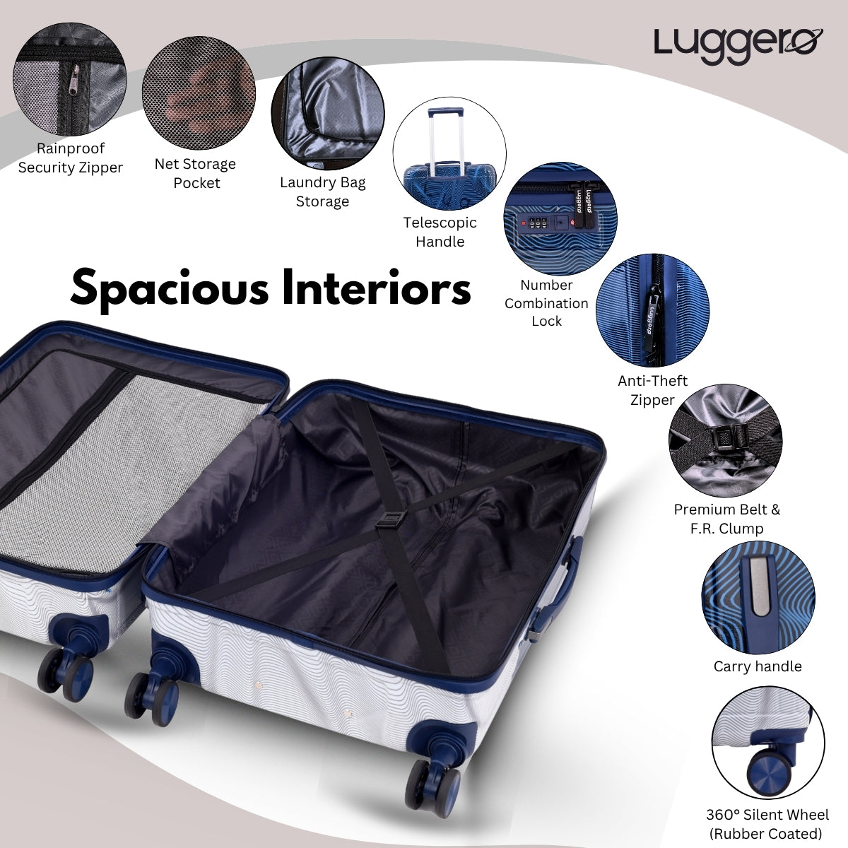 FUZZY BLUE Light Weight & Durable Polycarbonate Hard Luggage