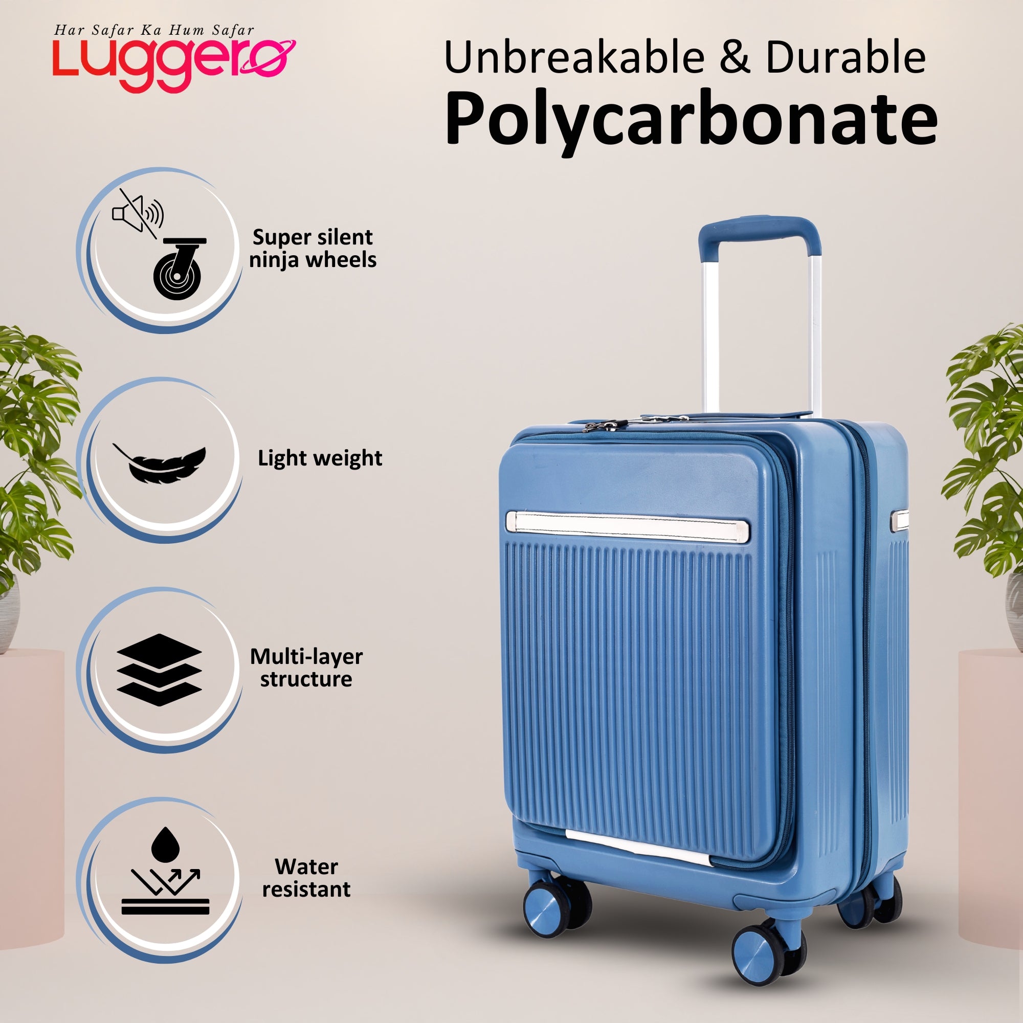 CAPRI SKY BLUE Light Weight & Durable Polycarbonate Hard Luggage - Cabin