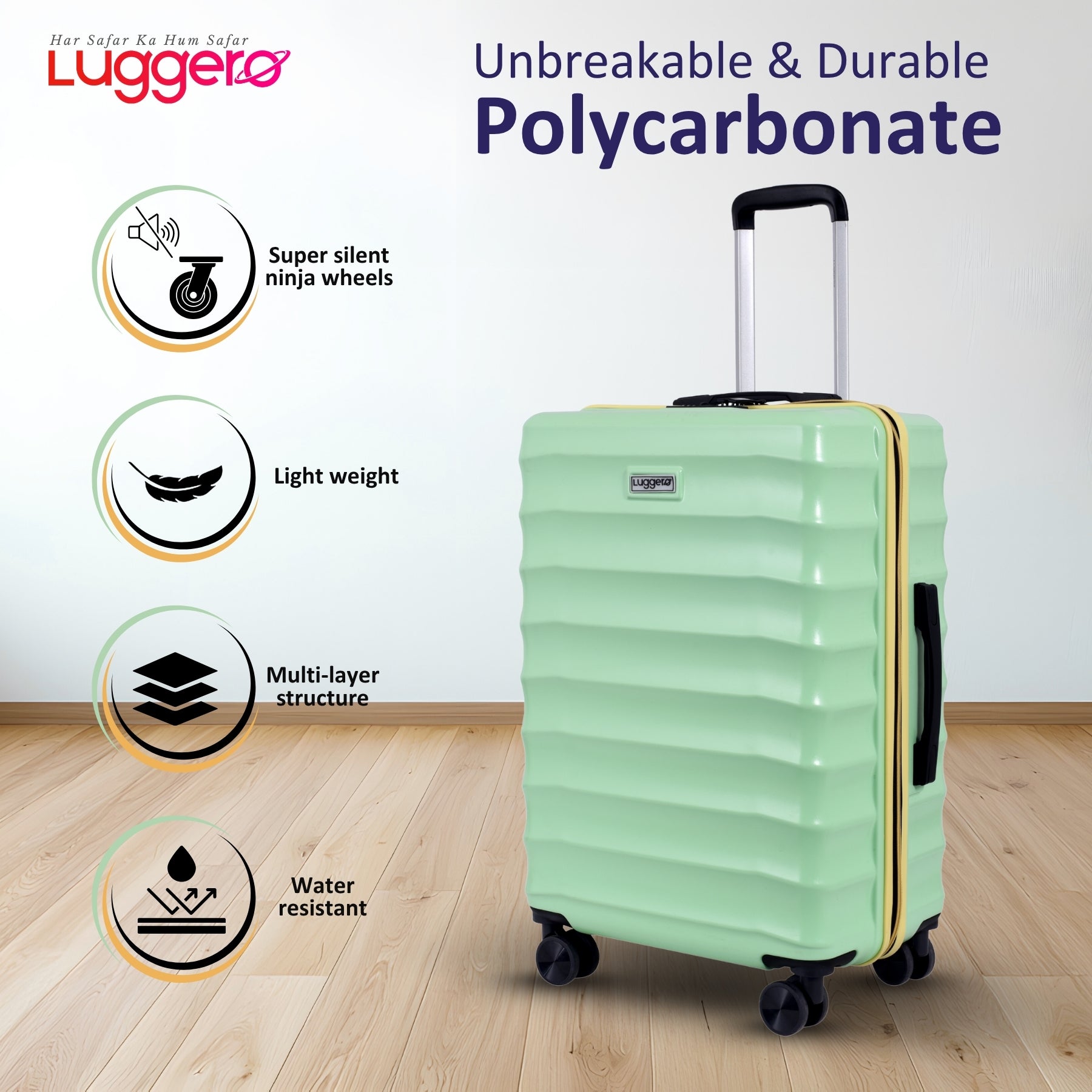 BONVOYAGE GREEN Light Weight & Durable Polycarbonate Hard Luggage