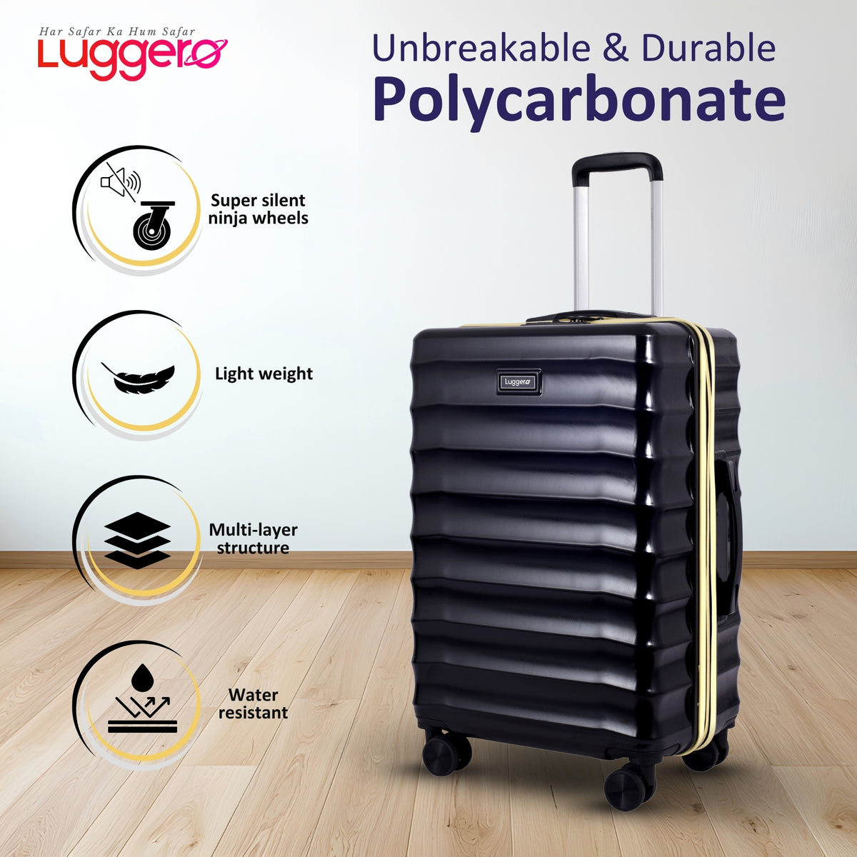 BONVOYAGE BLACK Light Weight & Durable Polycarbonate Hard Luggage