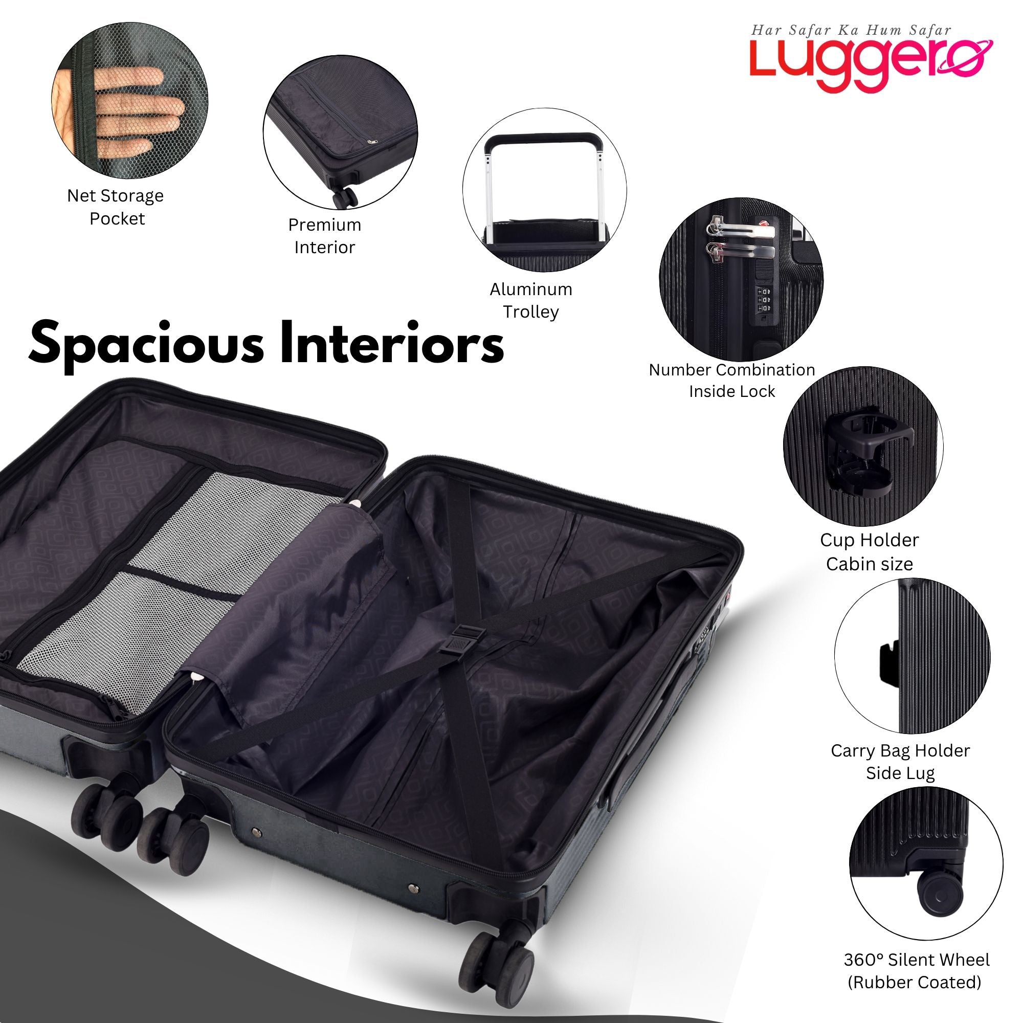 TUSCANY BLACK Light Weight & Durable Polycarbonate Hard Luggage