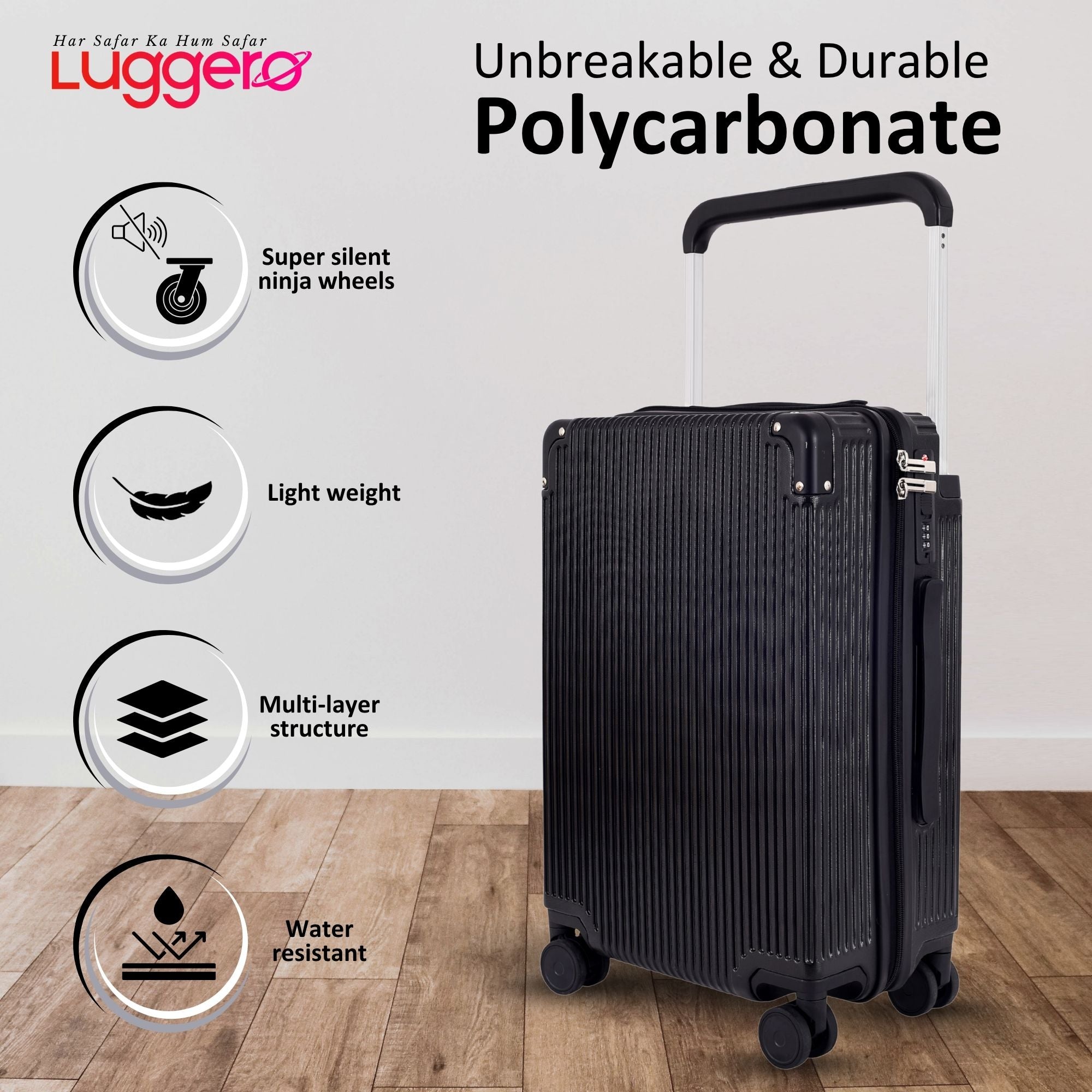 TUSCANY BLACK Light Weight & Durable Polycarbonate Hard Luggage