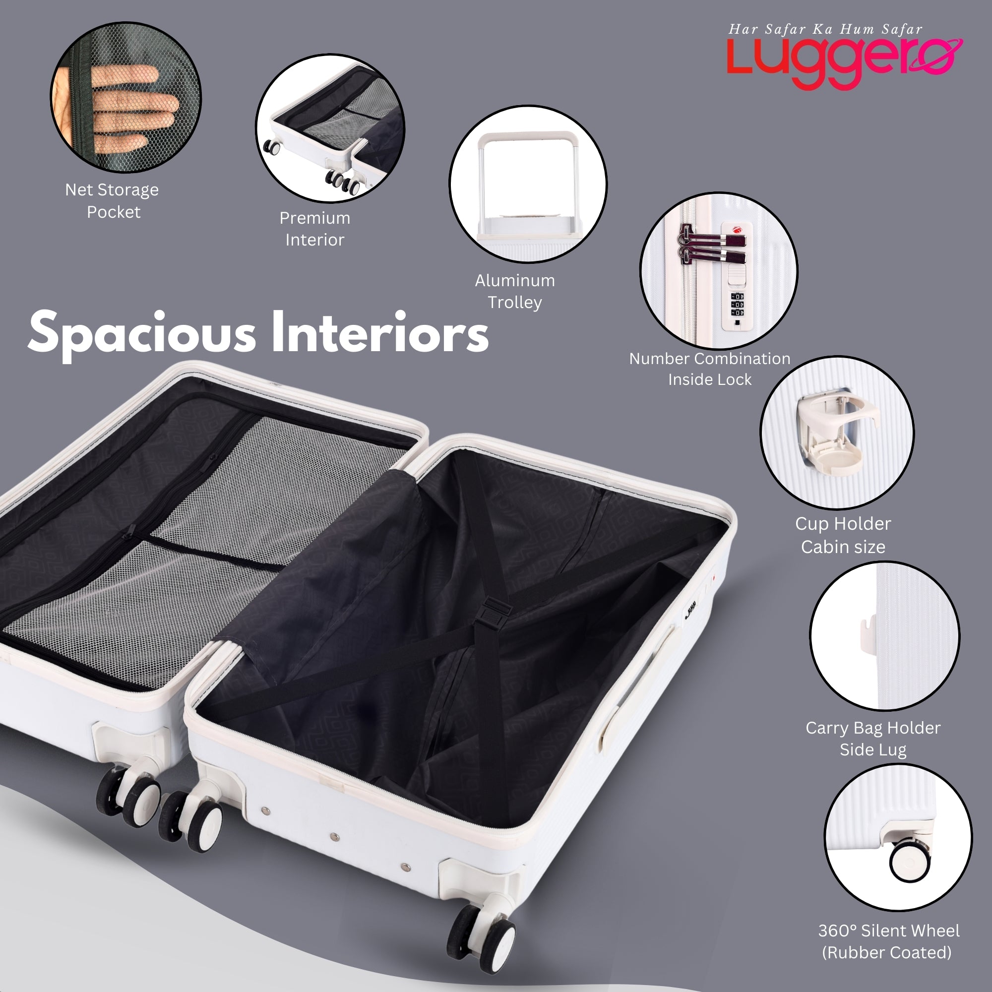TUSCANY WHITE Light Weight & Durable Polycarbonate Hard Luggage