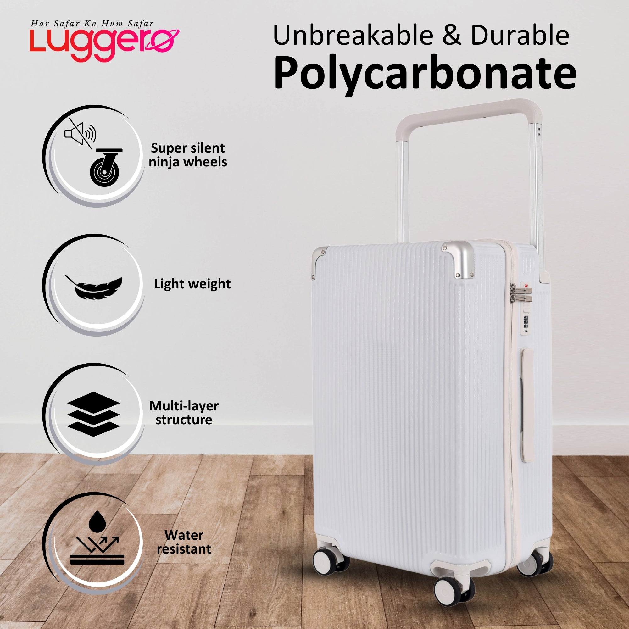 TUSCANY WHITE Light Weight & Durable Polycarbonate Hard Luggage