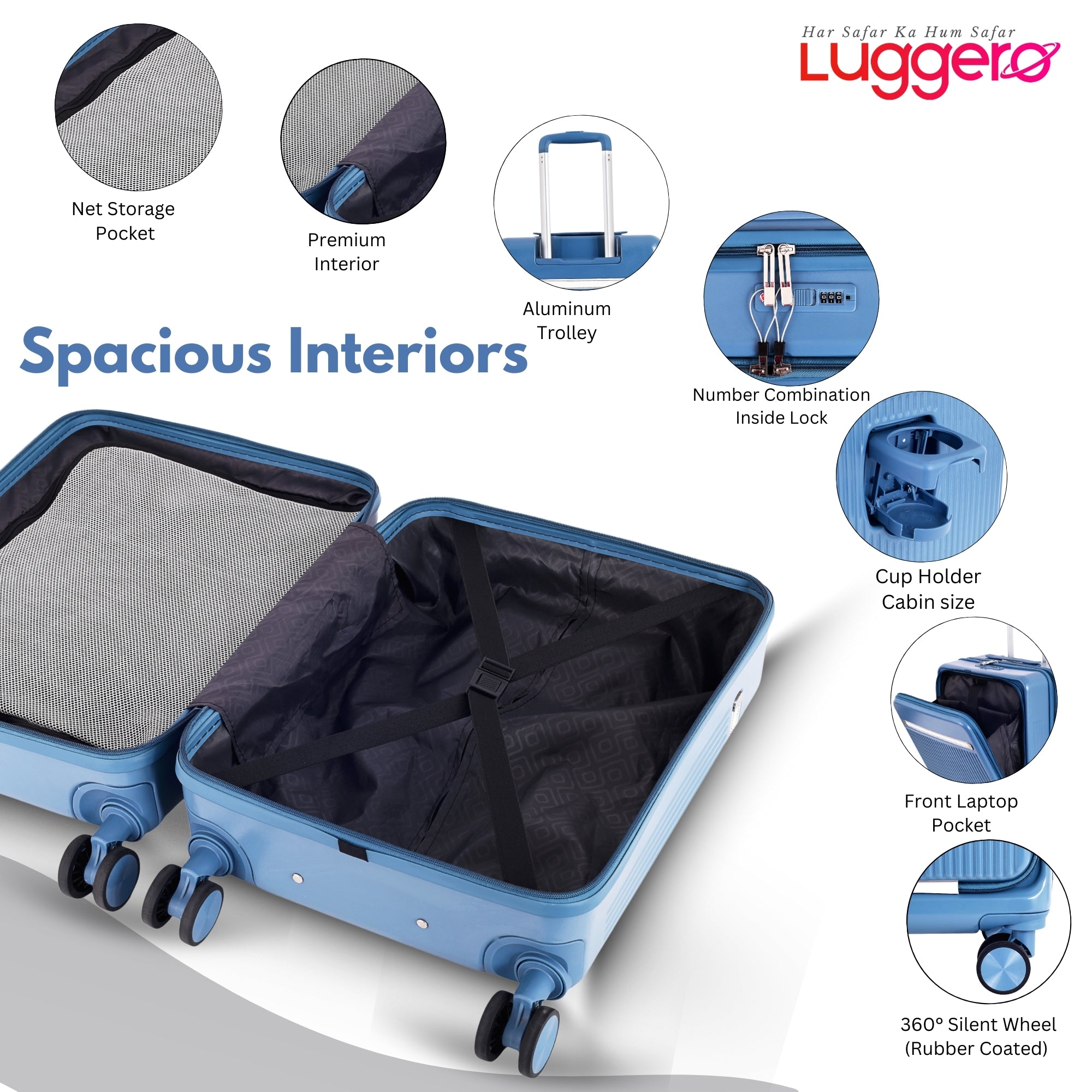 CAPRI SKY BLUE Light Weight & Durable Polycarbonate Hard Luggage - Cabin