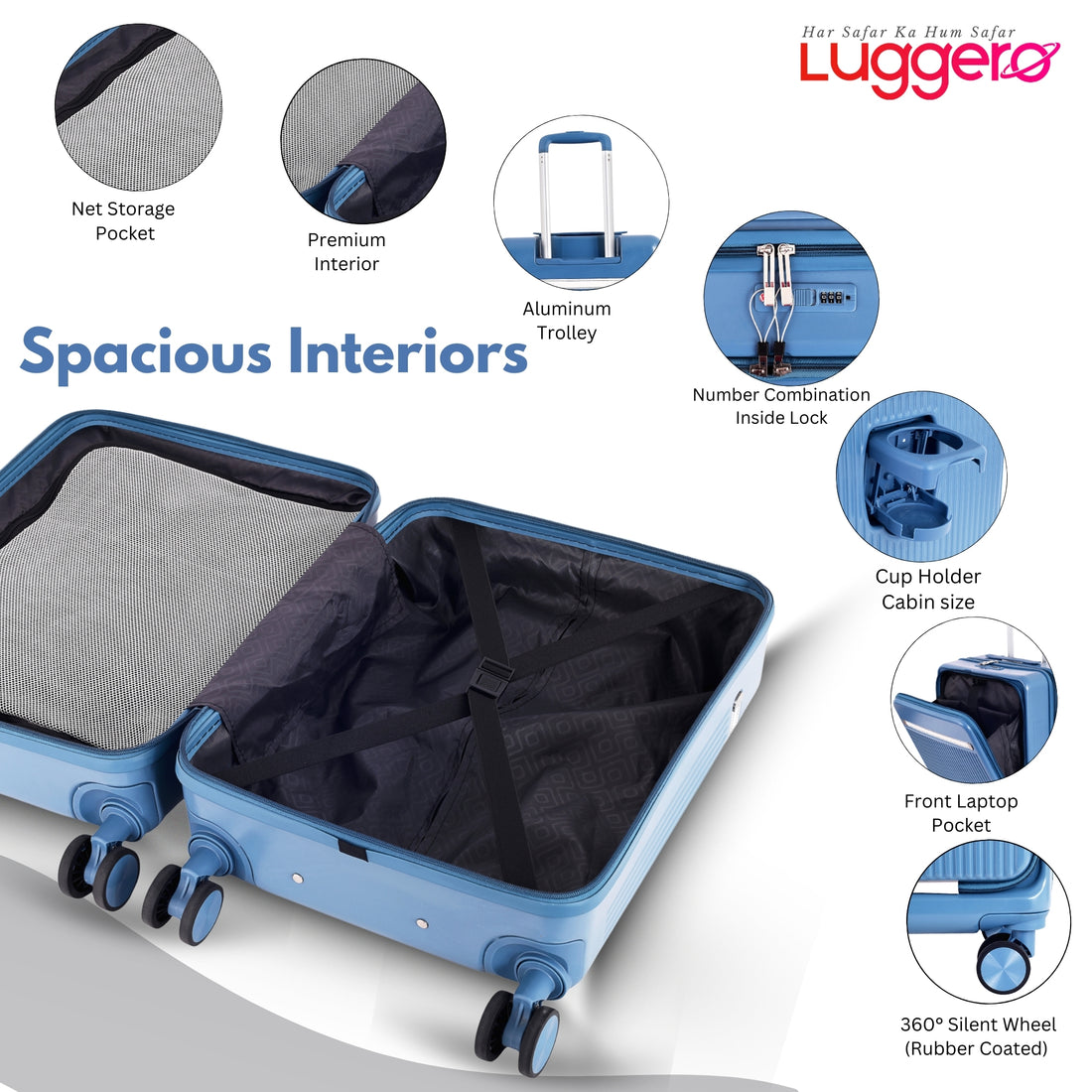 CAPRI SKY BLUE Light Weight & Durable Polycarbonate Hard Luggage - Cabin
