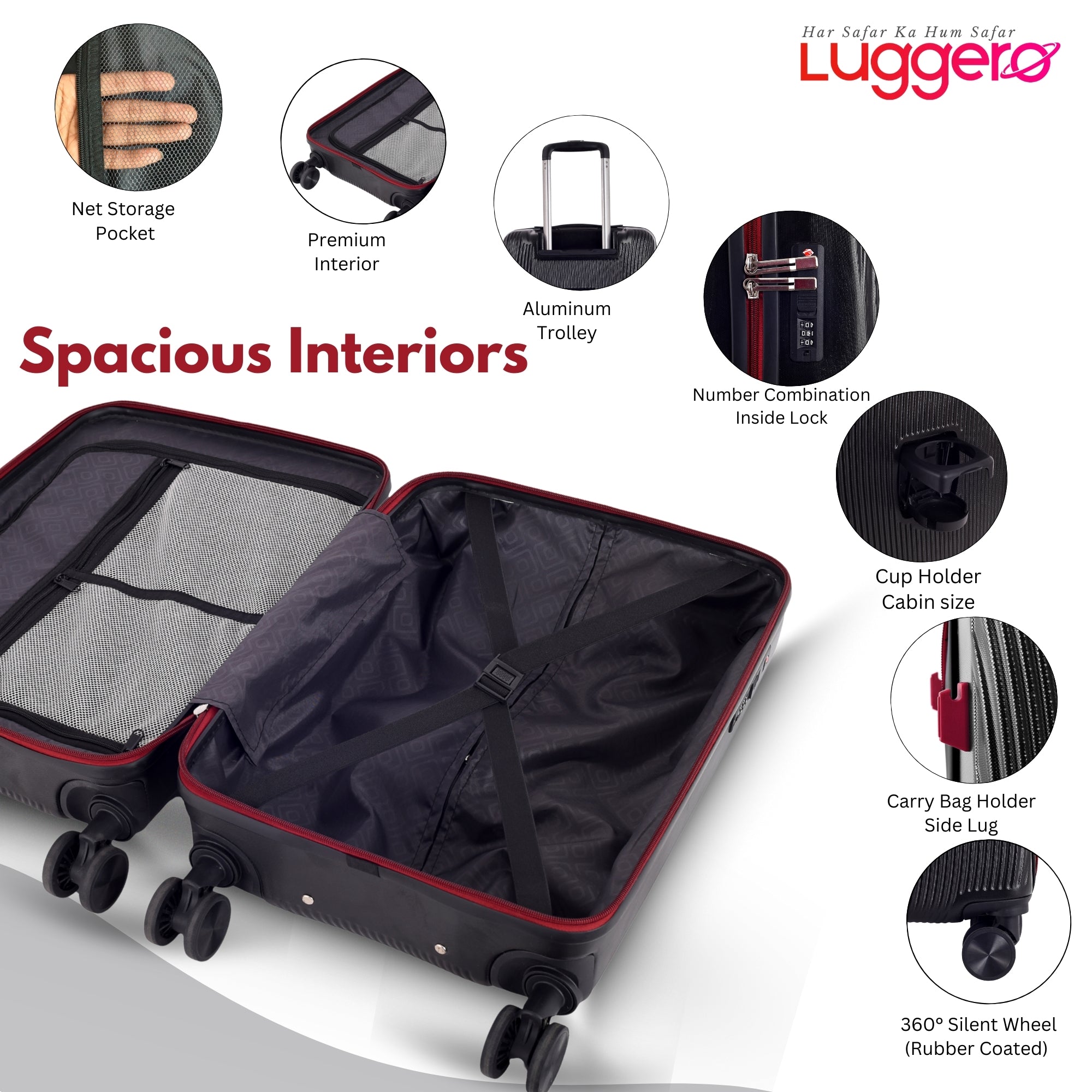 ASPEN BLACK Light Weight & Durable Polycarbonate Hard Luggage