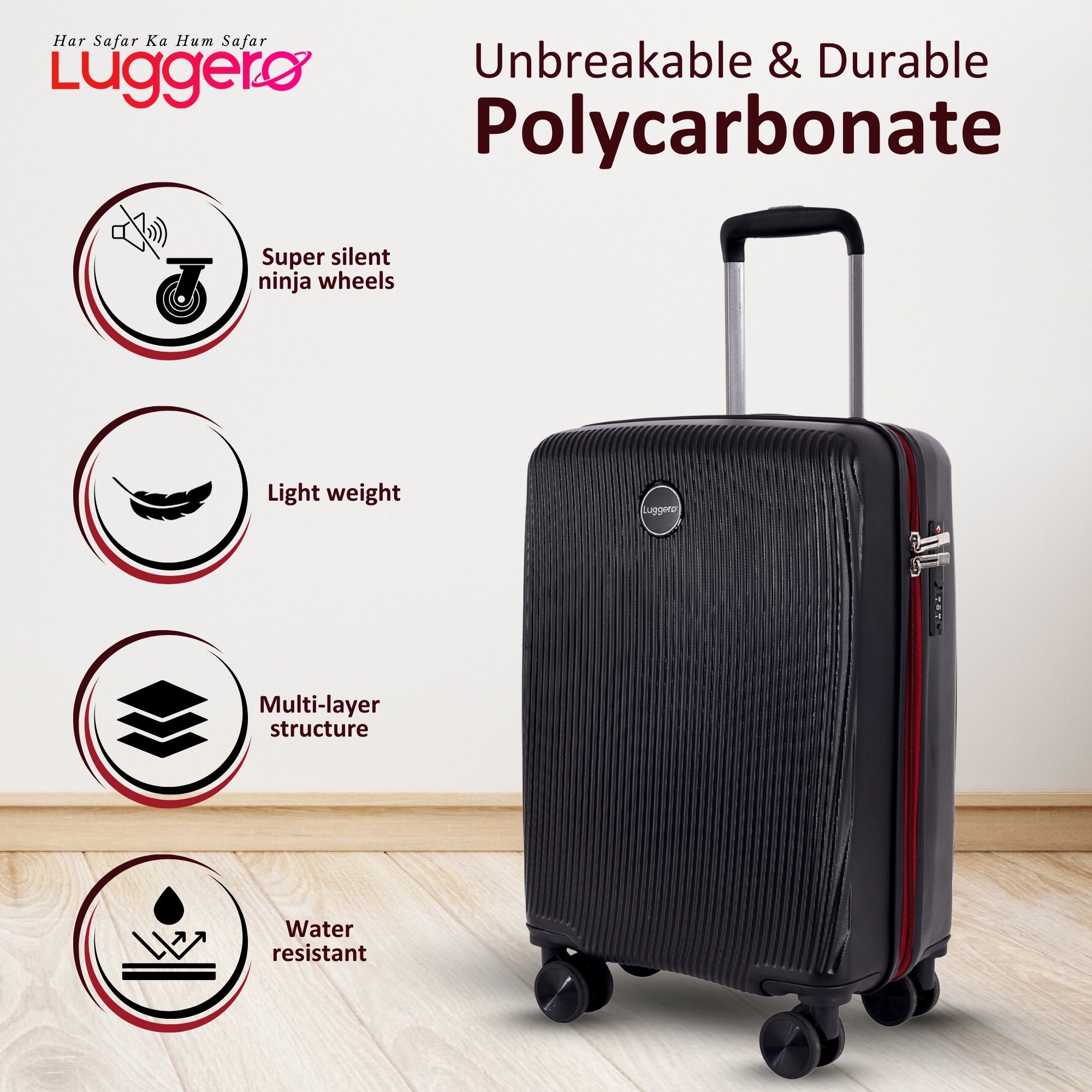 ASPEN BLACK Light Weight & Durable Polycarbonate Hard Luggage