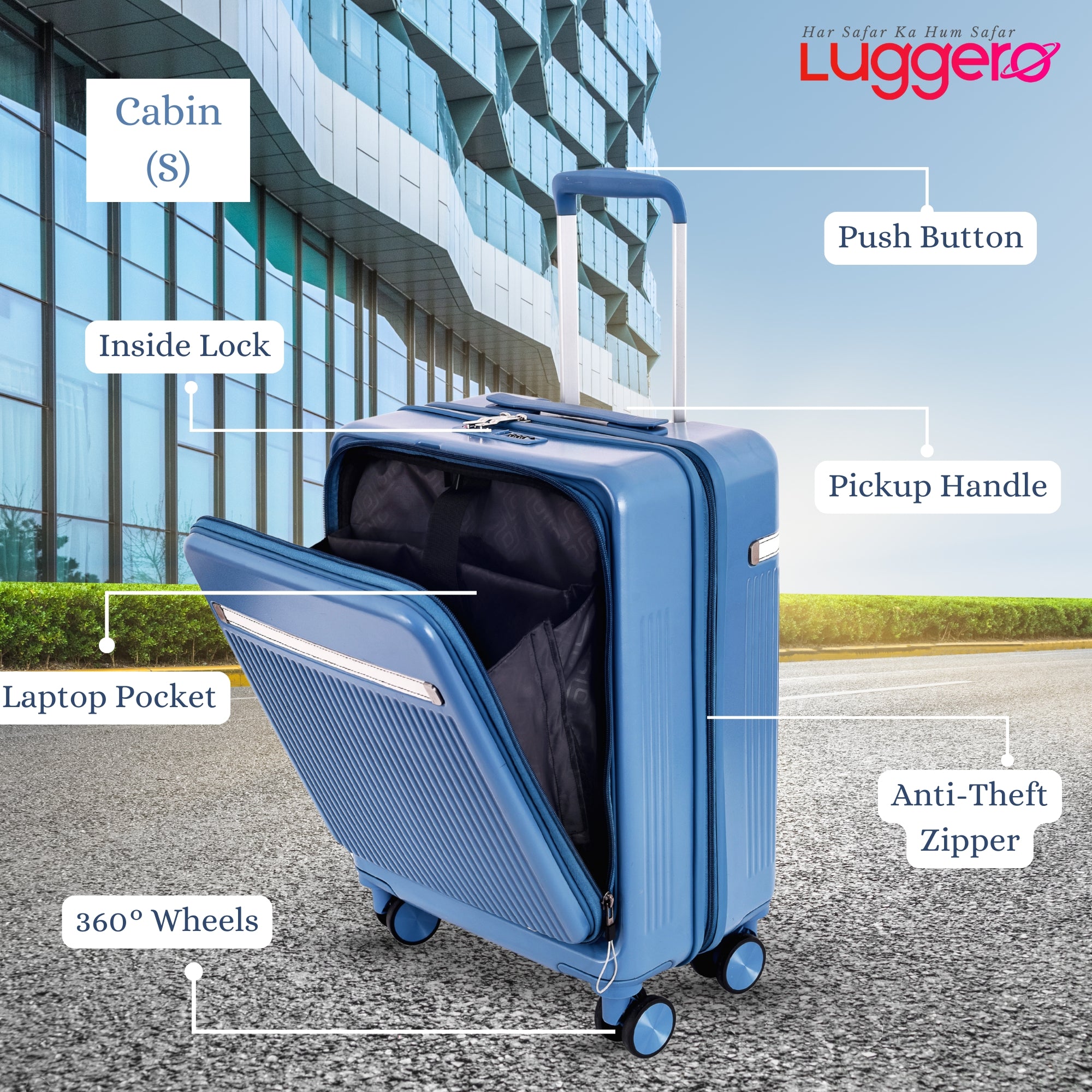 CAPRI SKY BLUE Light Weight & Durable Polycarbonate Hard Luggage - Cabin