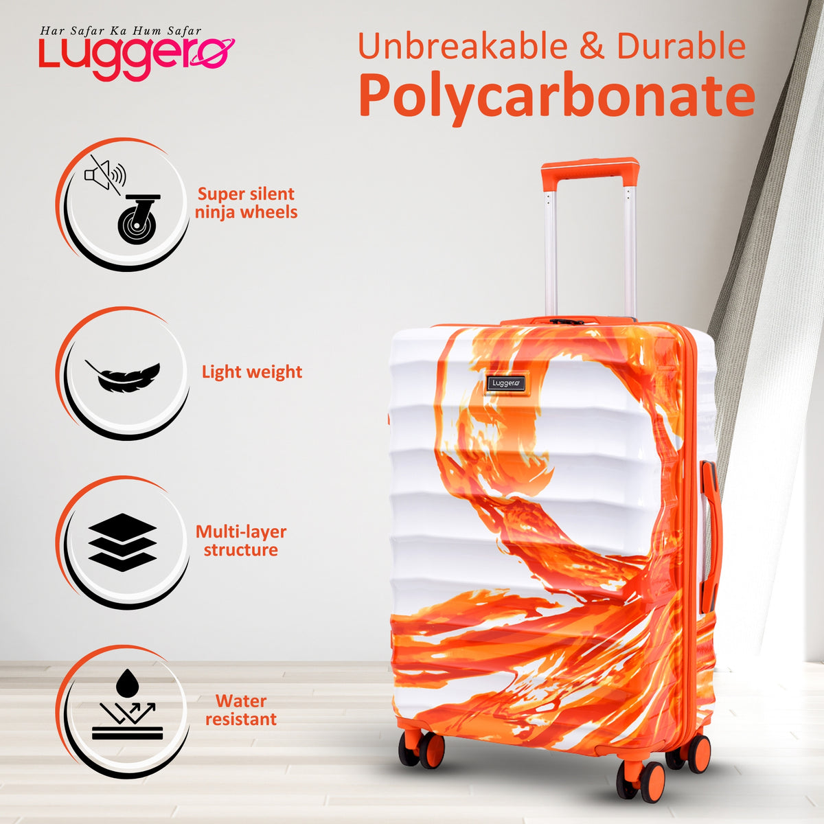 AURA ORANGE Light Weight & Durable Polycarbonate Hard Luggage