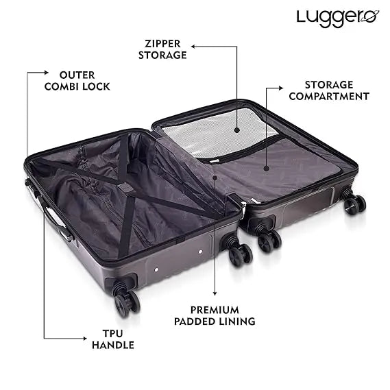 Luggero Classic Solid Light weight Luggage Dark Grey-L+M