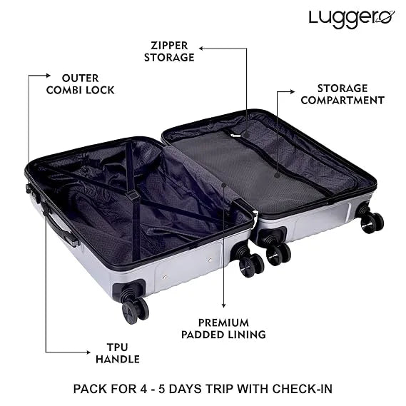 Luggero Classic Solid Light weight Luggage Silver