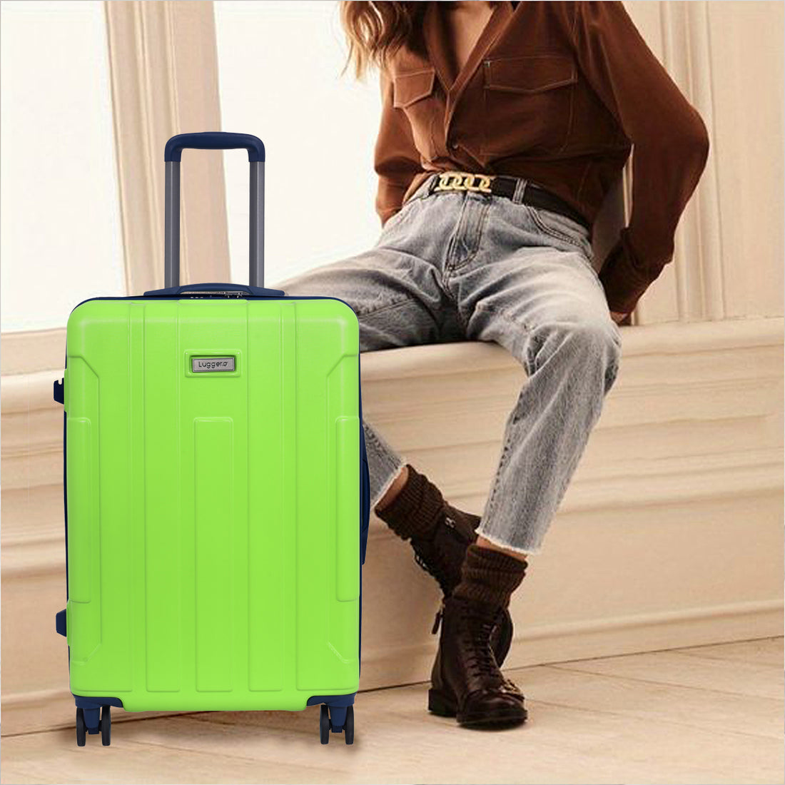 Luggero Candy Solid Light weight Luggage -FL-Green-L+M