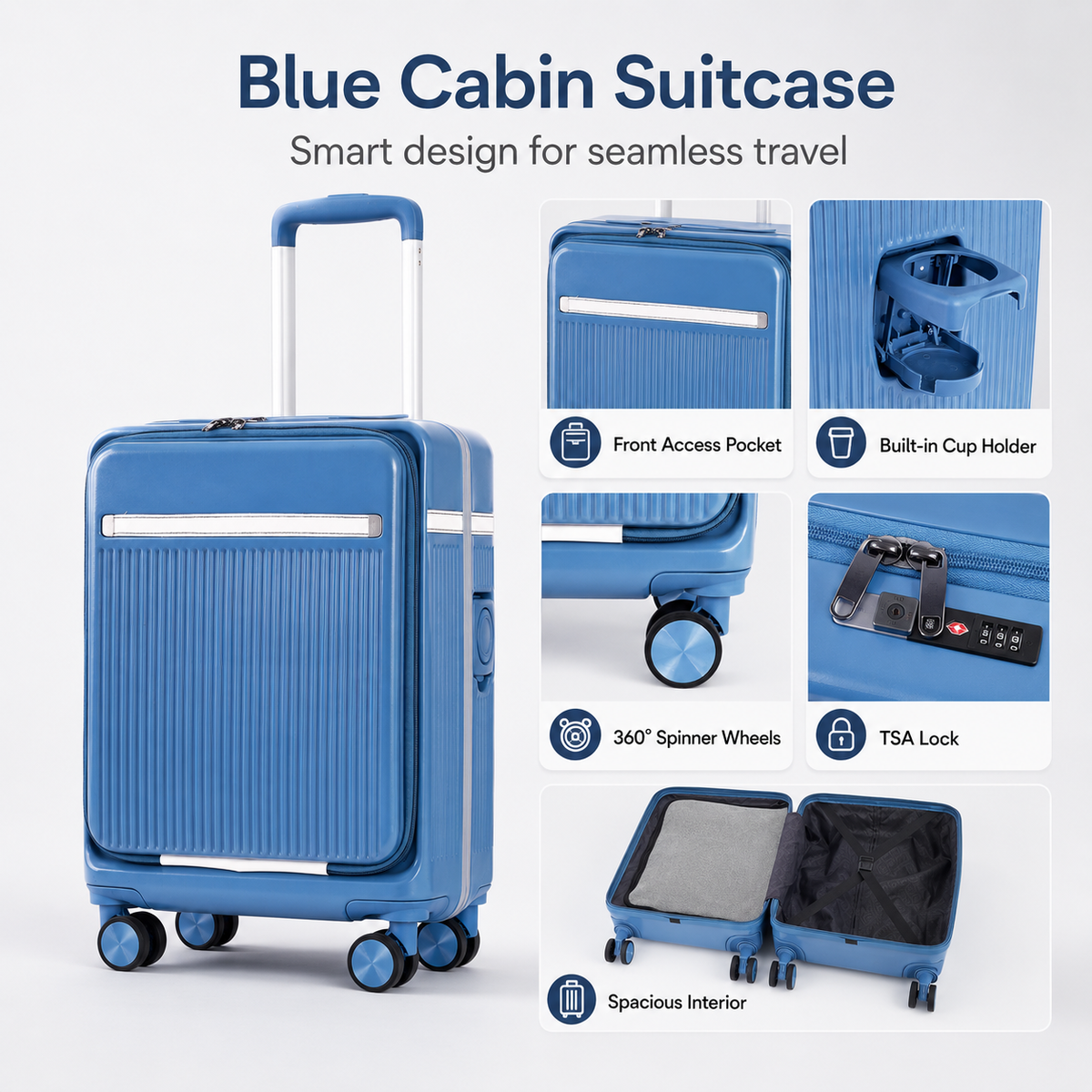 Luggero Lux Capri Polycarbonate Hard Trolley Bag — Front Laptop Pocket | 20 inch