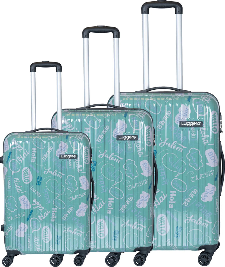 Luggero Film Classic Printed Light weight Luggage HELLO-Green-L+M+S