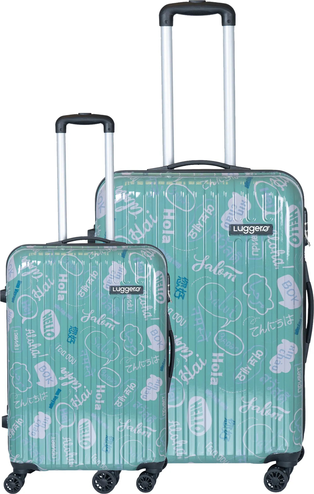 Luggero Film Classic Printed Light weight Luggage HELLO-Green-L+S