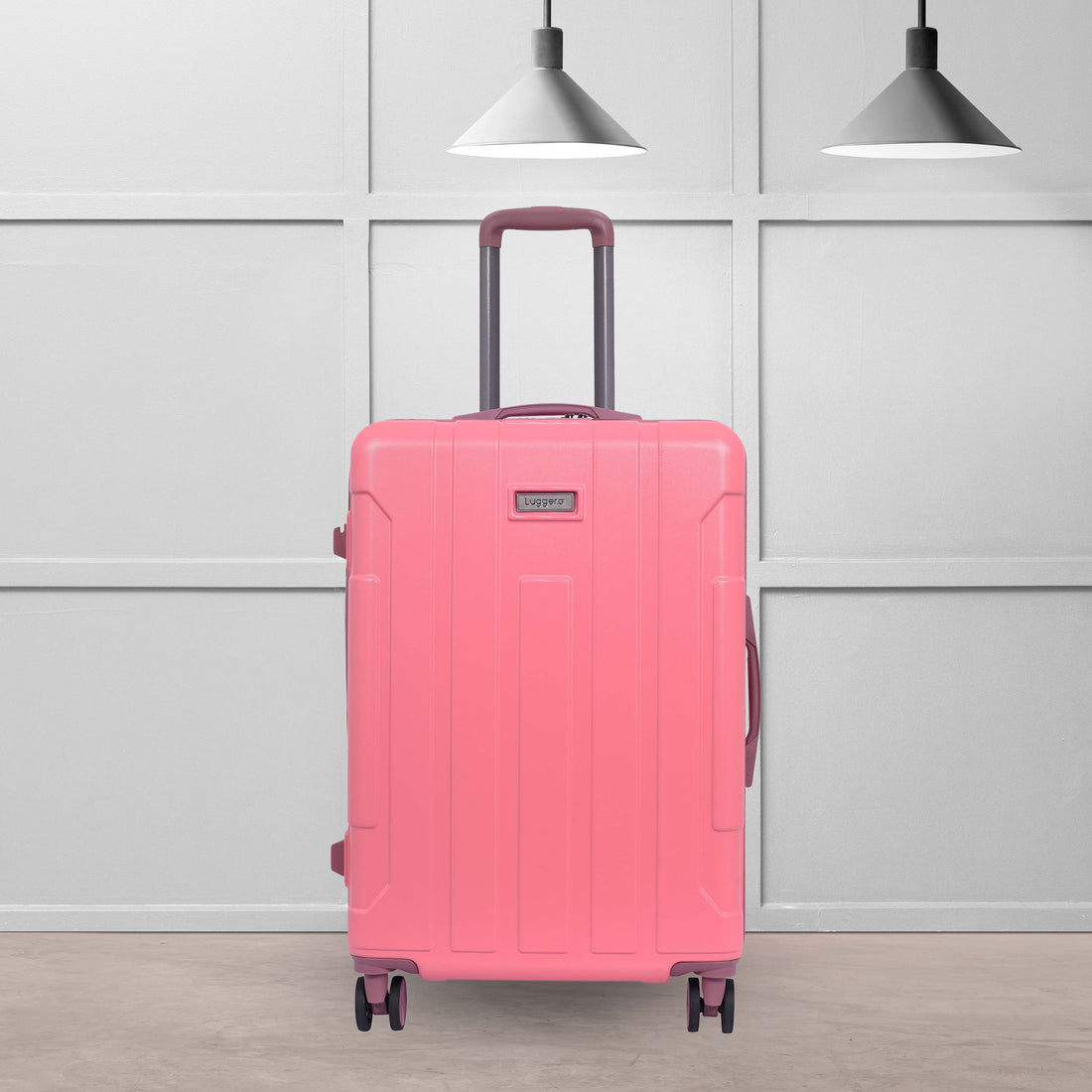 Luggero Candy Solid Light weight Luggage -B-Pink-L+S