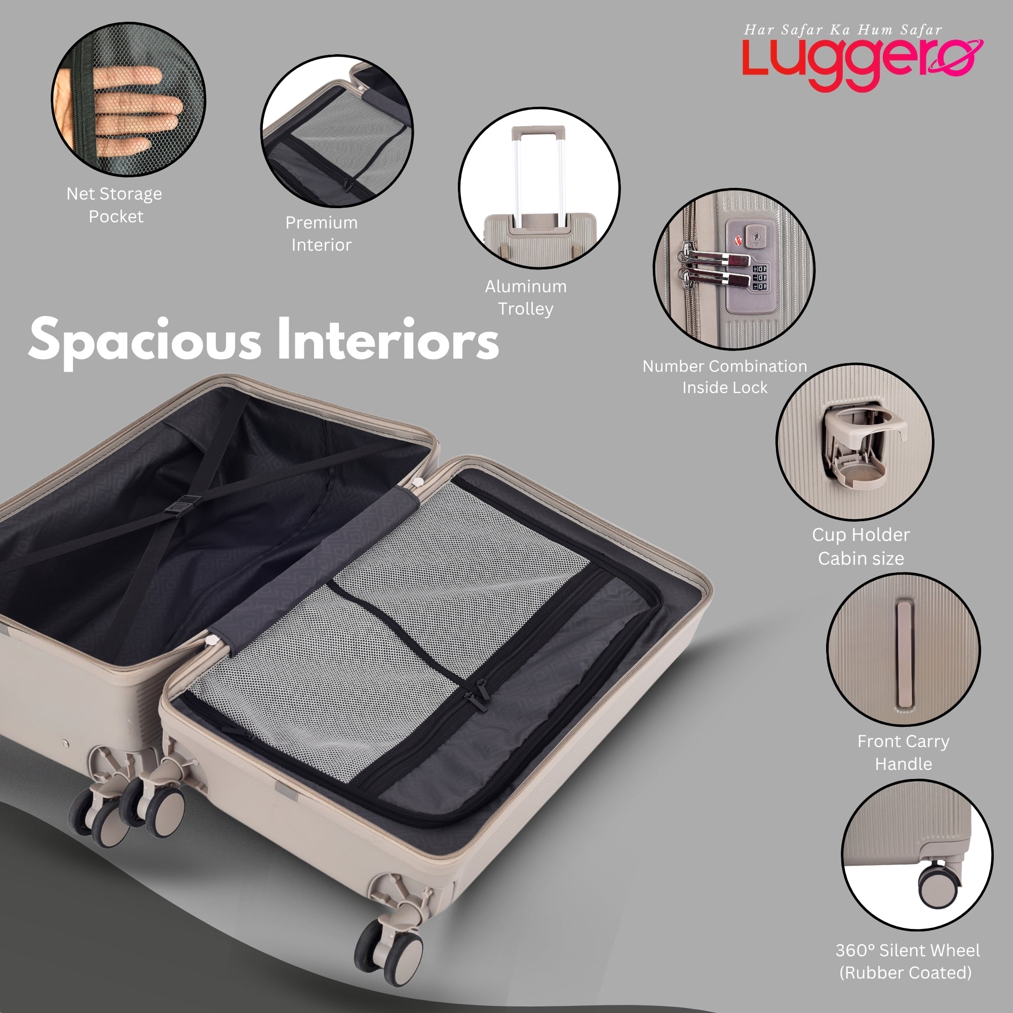 PRAGUE CHAMPAGNE Light Weight & Durable Polycarbonate Hard Luggage