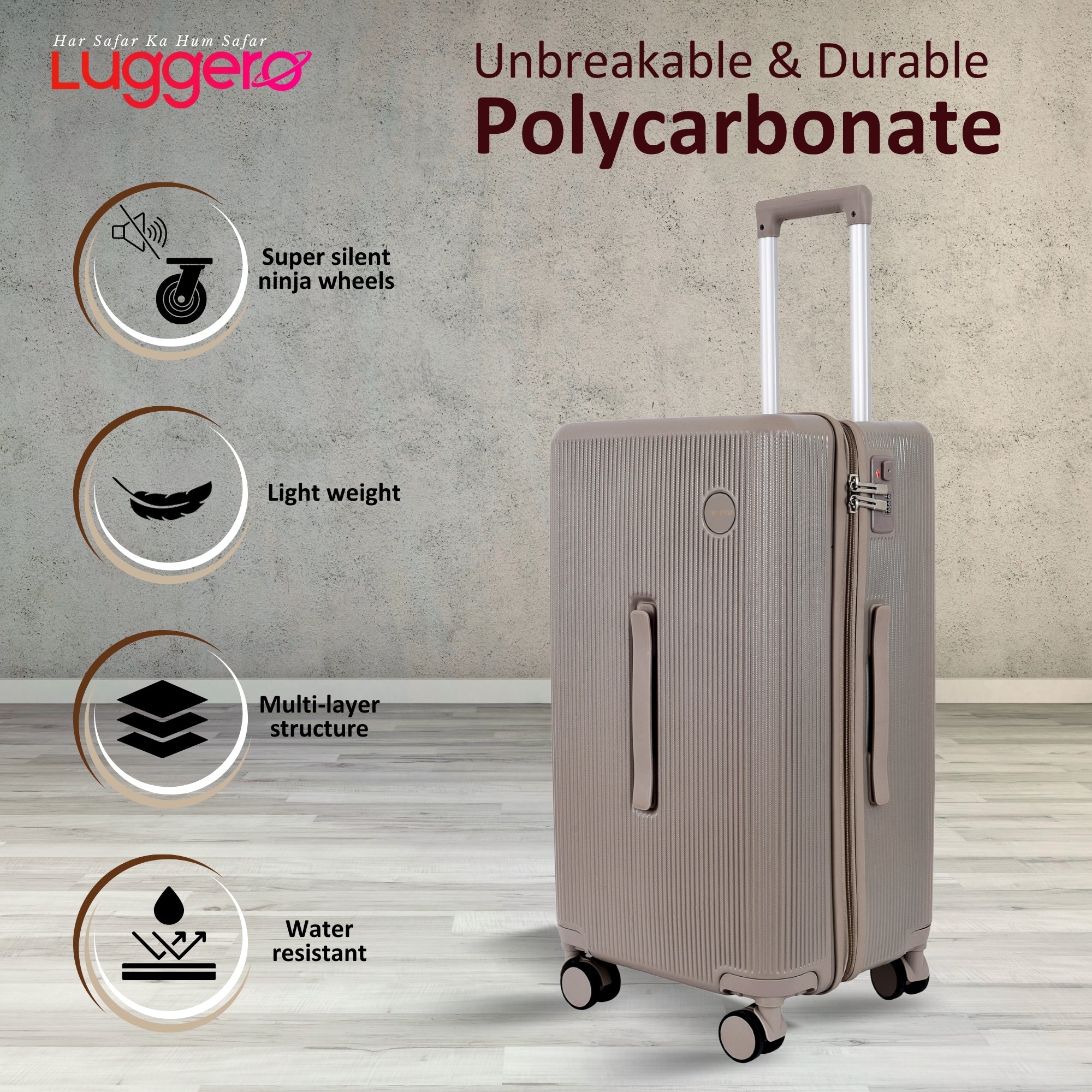 PRAGUE CHAMPAGNE Light Weight & Durable Polycarbonate Hard Luggage