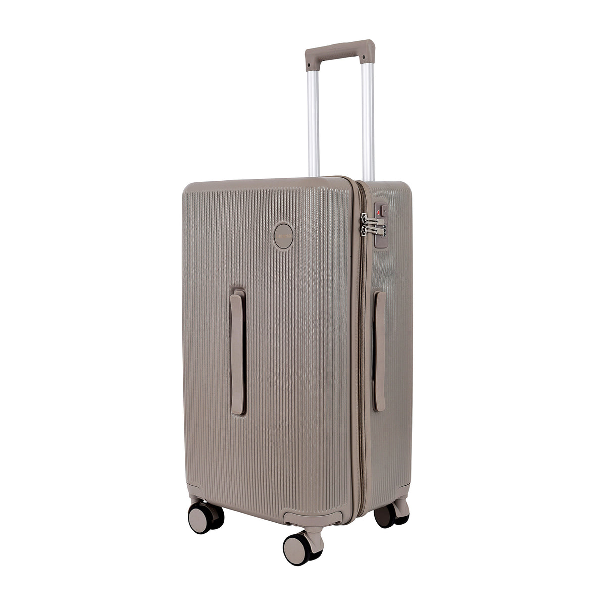 Prague cabin polycarbonate trolley bag in champagne, 20 inch — front three-quarter view
