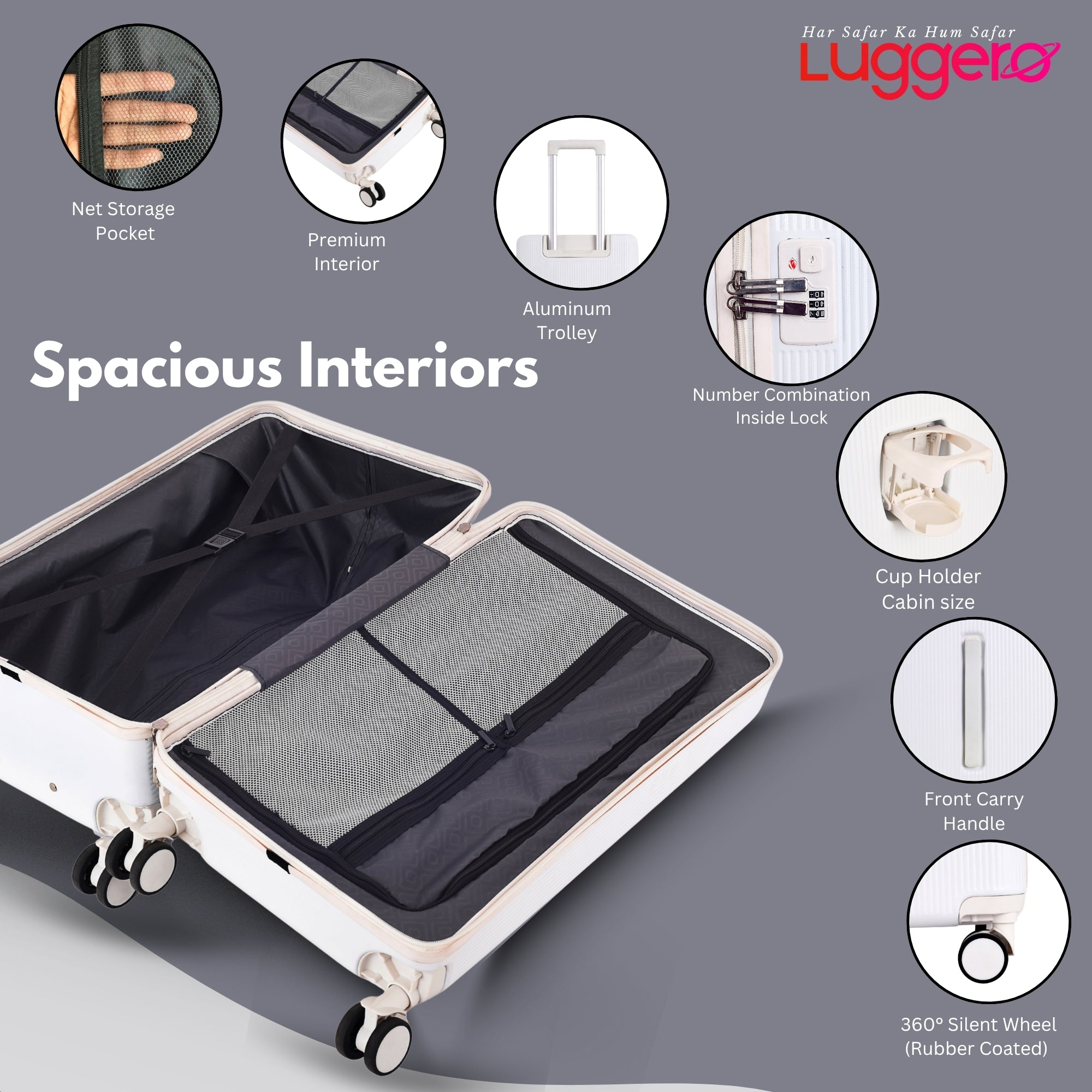 PRAGUE WHITE Light Weight & Durable Polycarbonate Hard Luggage