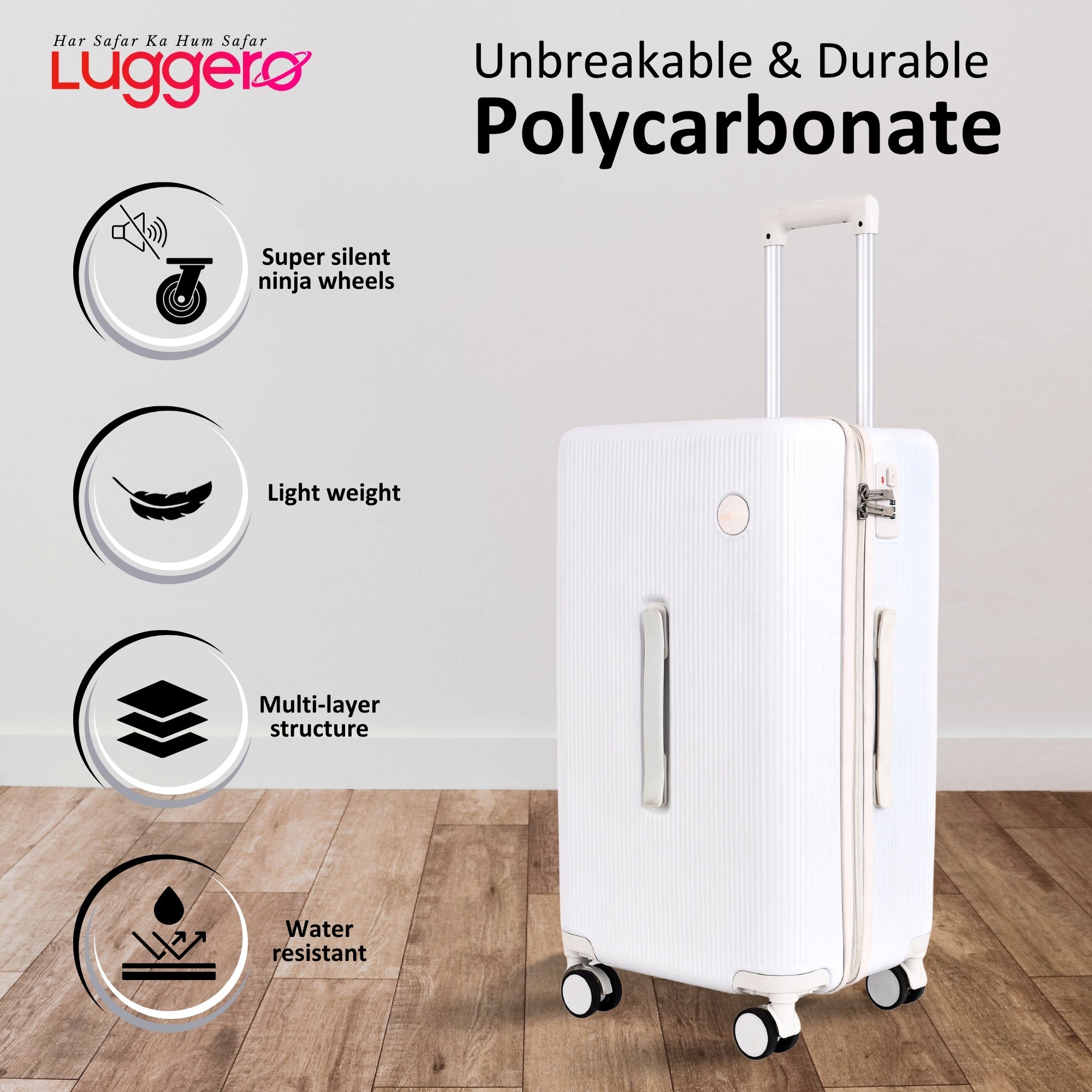 PRAGUE WHITE Light Weight & Durable Polycarbonate Hard Luggage