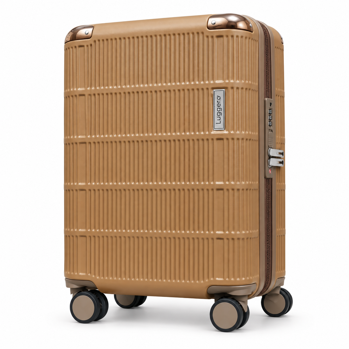 Vienna cabin polycarbonate trolley bag in brown, 20 inch — front three-quarter view

