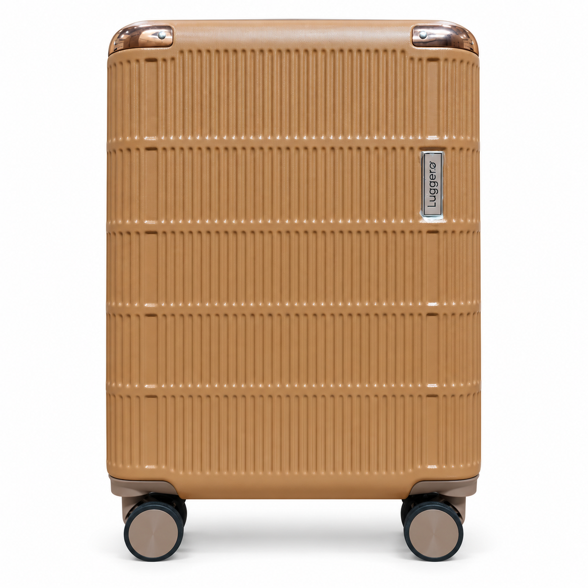 Vienna brown 20 inch trolley bag, front view with combination lock
