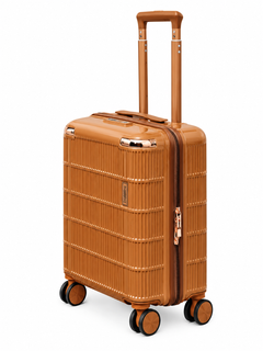 Vienna cabin polycarbonate trolley bag in brown, 20 inch — front three-quarter view
