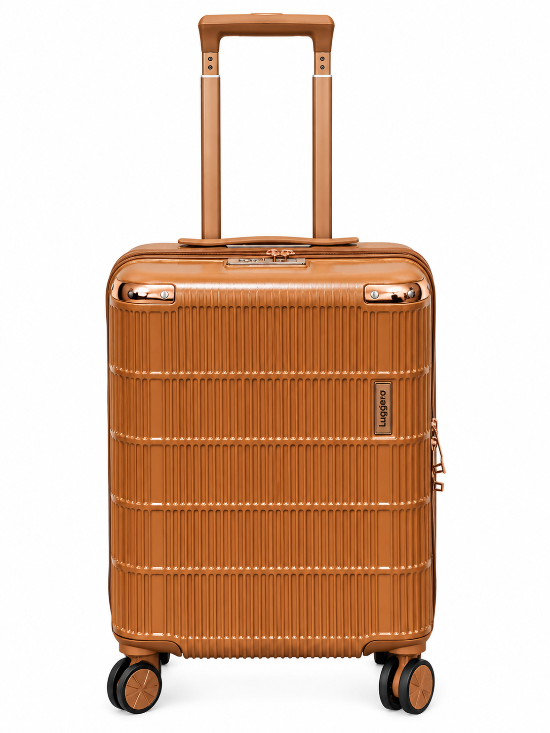 Vienna brown 20 inch trolley bag, front view with combination lock
