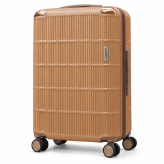 Vienna large polycarbonate trolley bag in brown, 28 inch — front three-quarter view
