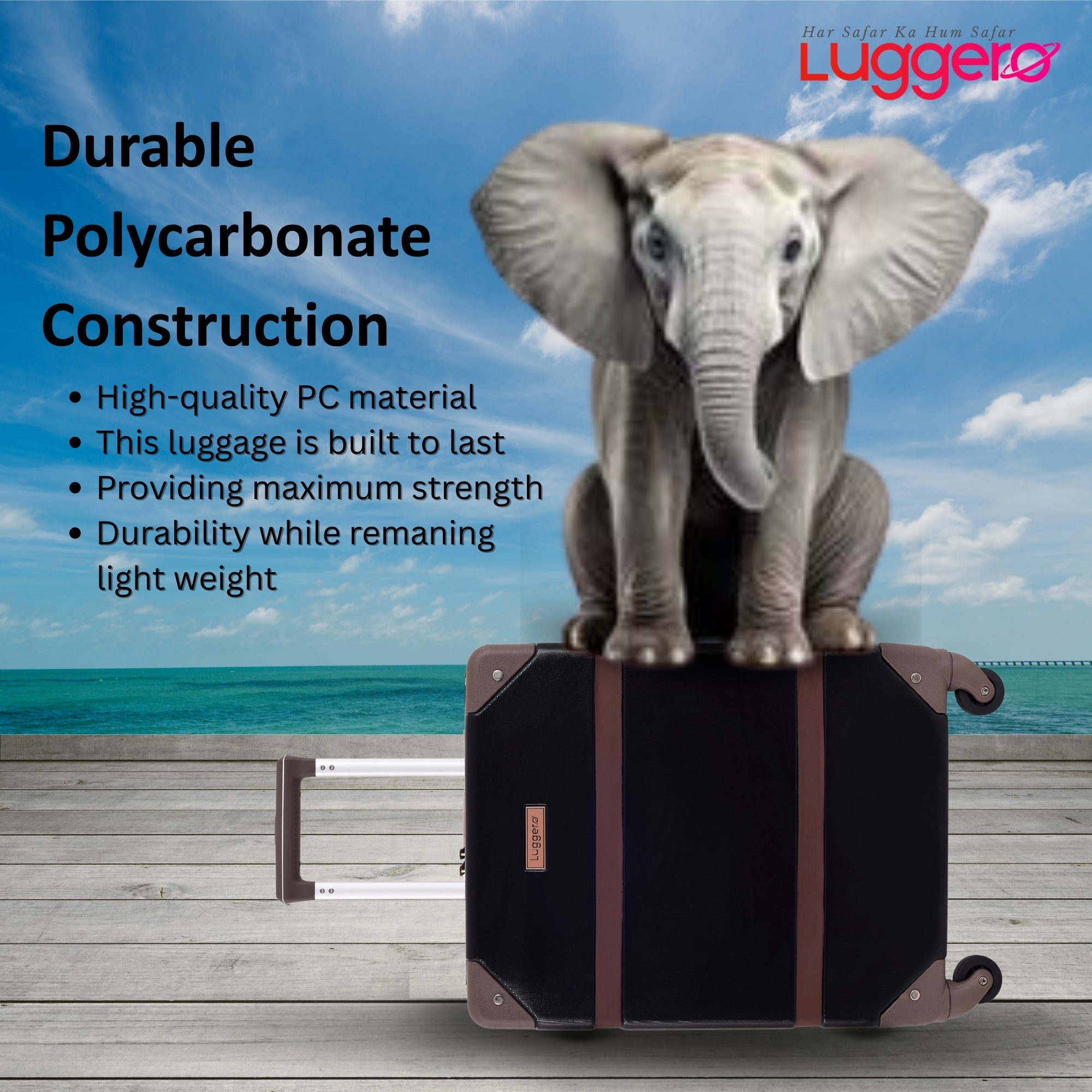 SANTORINI BLACK Light Weight & Durable Polycarbonate Hard Luggage