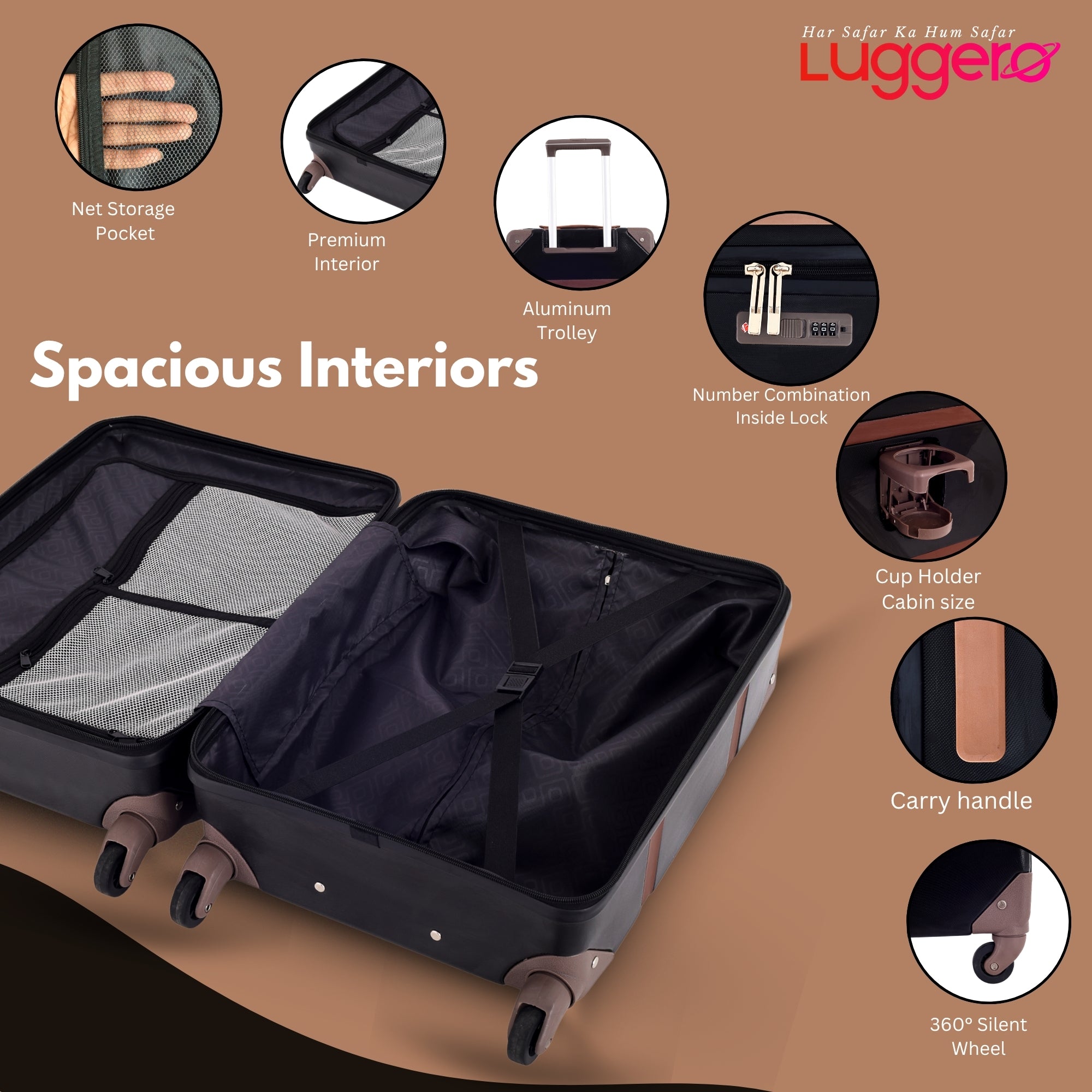 SANTORINI BLACK Light Weight & Durable Polycarbonate Hard Luggage