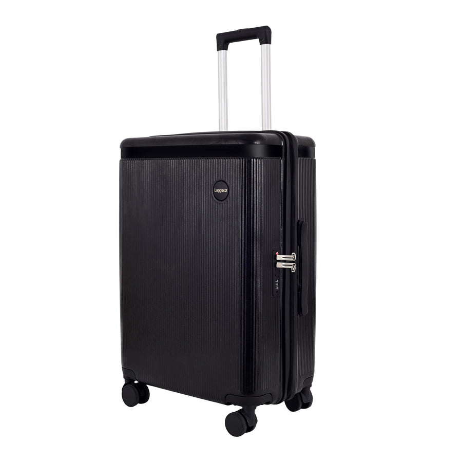 Luggero Lux Seychelles Polycarbonate Hard Trolley Bag — Leather Trim | 20/24/28 inch — Black