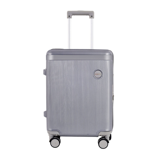 Seychelles light grey 20 inch trolley bag, front view with combination lock

