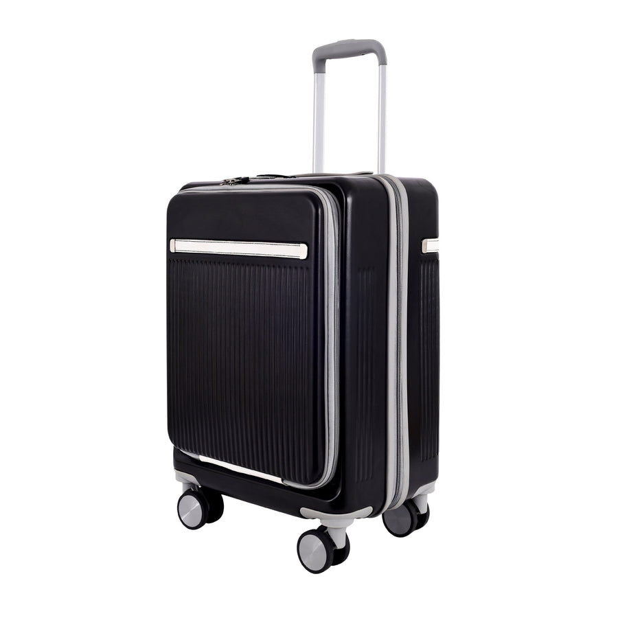 Luggero Lux Capri Polycarbonate Hard Trolley Bag — Front Laptop Pocket | 20 inch — Black