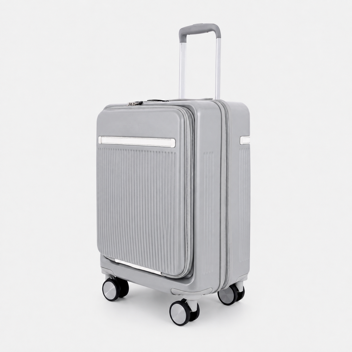Capri cabin polycarbonate trolley bag in light grey, 20 inch — front three-quarter view
