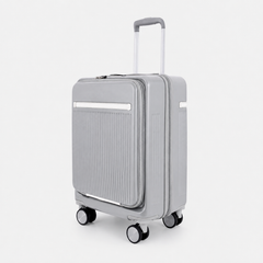 Capri cabin polycarbonate trolley bag in light grey, 20 inch — front three-quarter view
