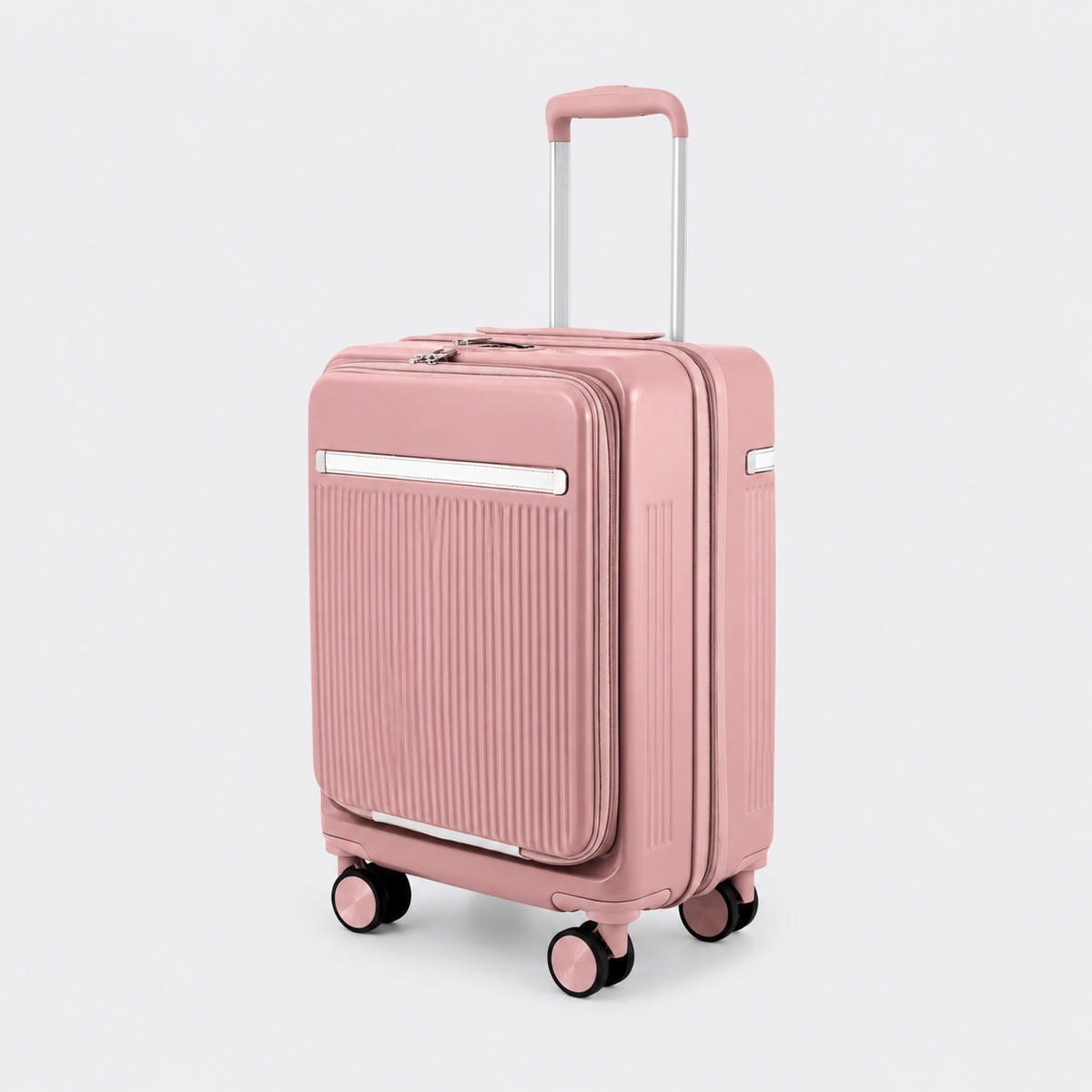 Capri cabin polycarbonate trolley bag in pink, 20 inch — front three-quarter view
