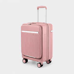 Capri cabin polycarbonate trolley bag in pink, 20 inch — front three-quarter view
