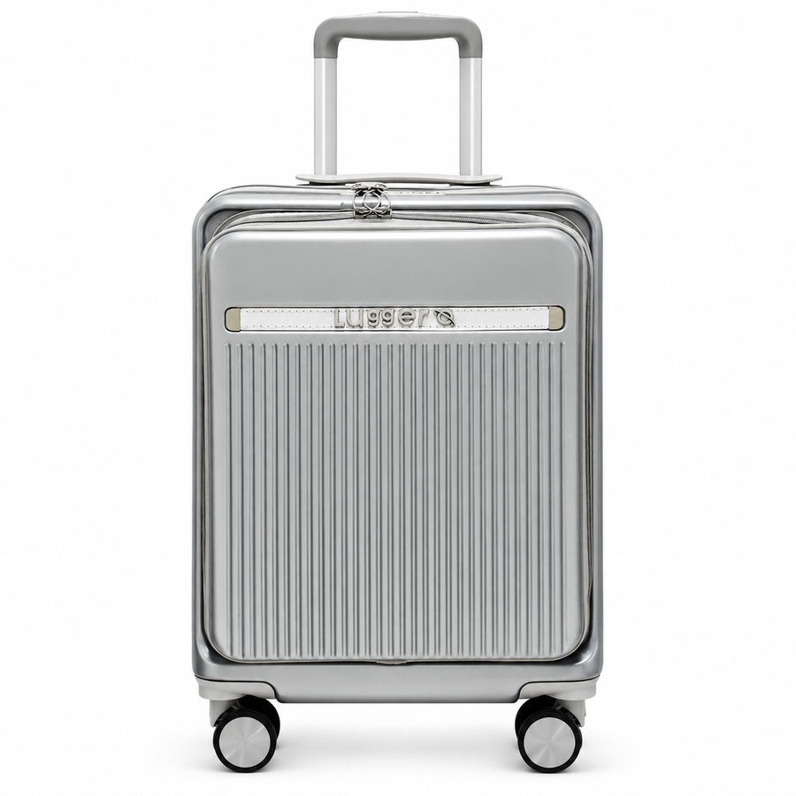 Luggero Lux Capri Polycarbonate Hard Trolley Bag — Front Laptop Pocket | 20 inch — Silver