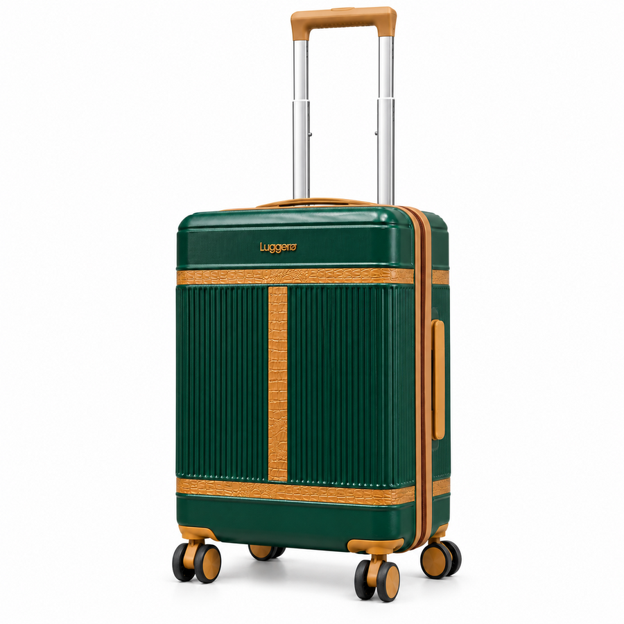 Luggero Lux Mykonos Polycarbonate Hard Trolley Bag — Leather Trim | 20/24/28 inch — Green