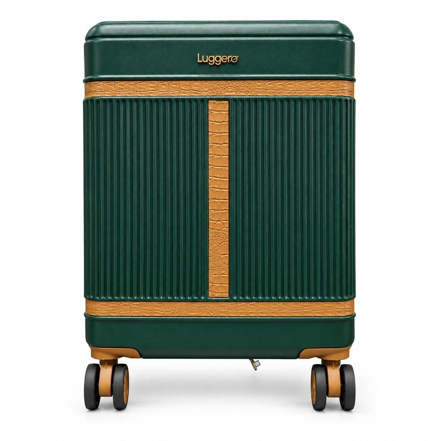 Luggero Lux Mykonos Polycarbonate Hard Trolley Bag — Leather Trim | 20/24/28 inch — Green